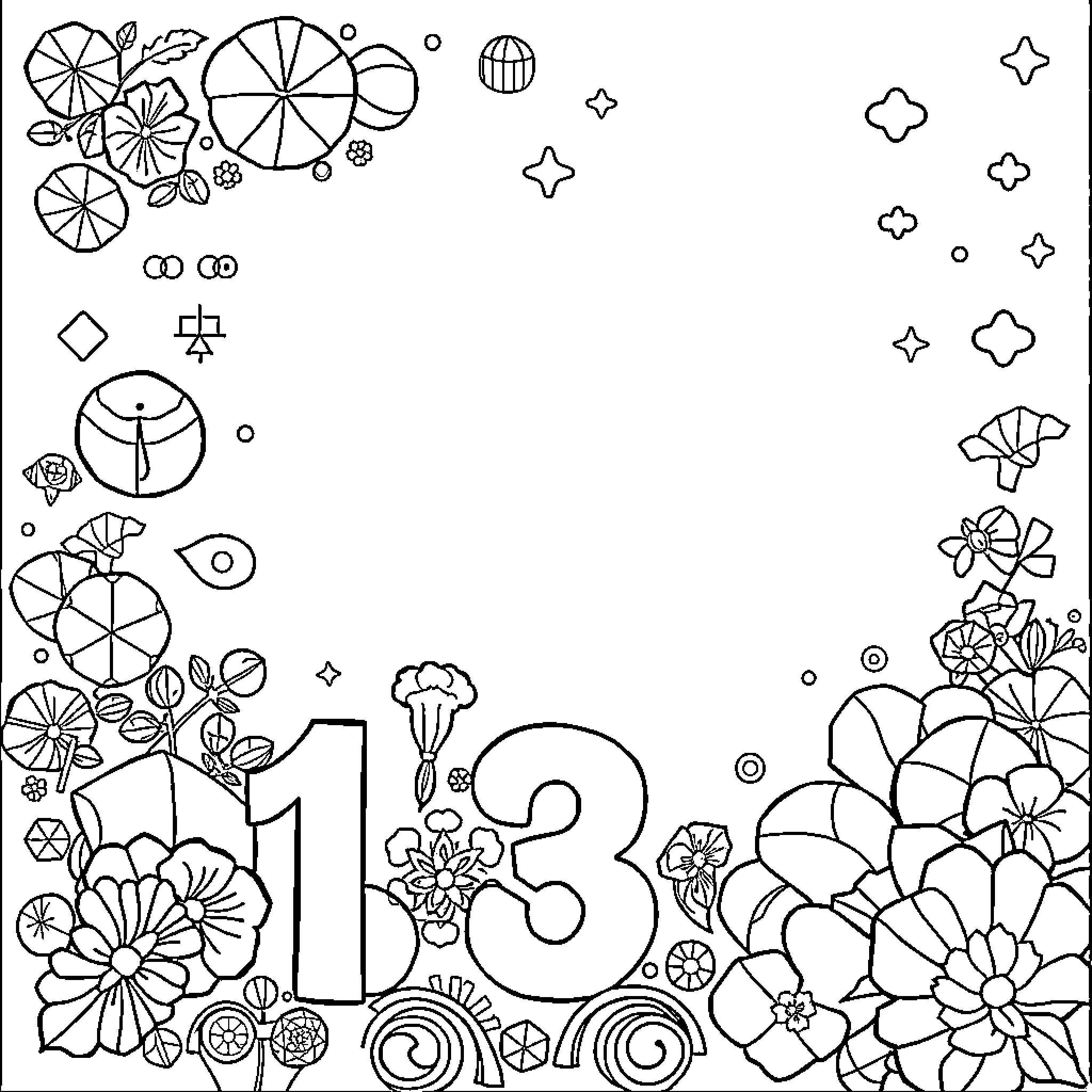 Mathematics of Floral Geometry and Patterns Coloring Page (free black-and-white line drawing printable PDF for all, from beginners to advanced learners, including children, teens, adults, and seniors)