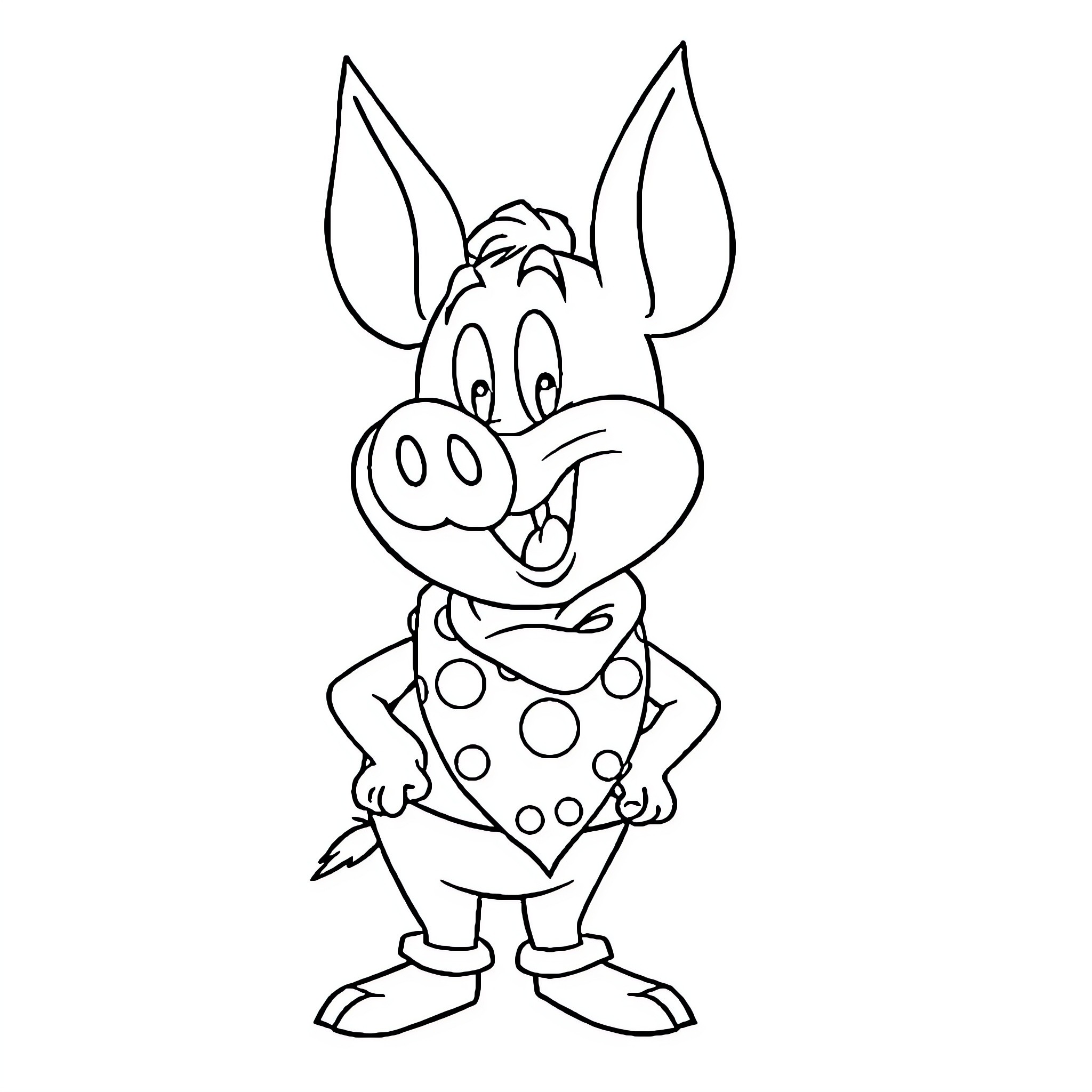 Porky the Pig in a Playful Mood Coloring Page (free black-and-white line drawing printable PDF for all, from beginners to advanced learners, including children, teens, adults, and seniors)