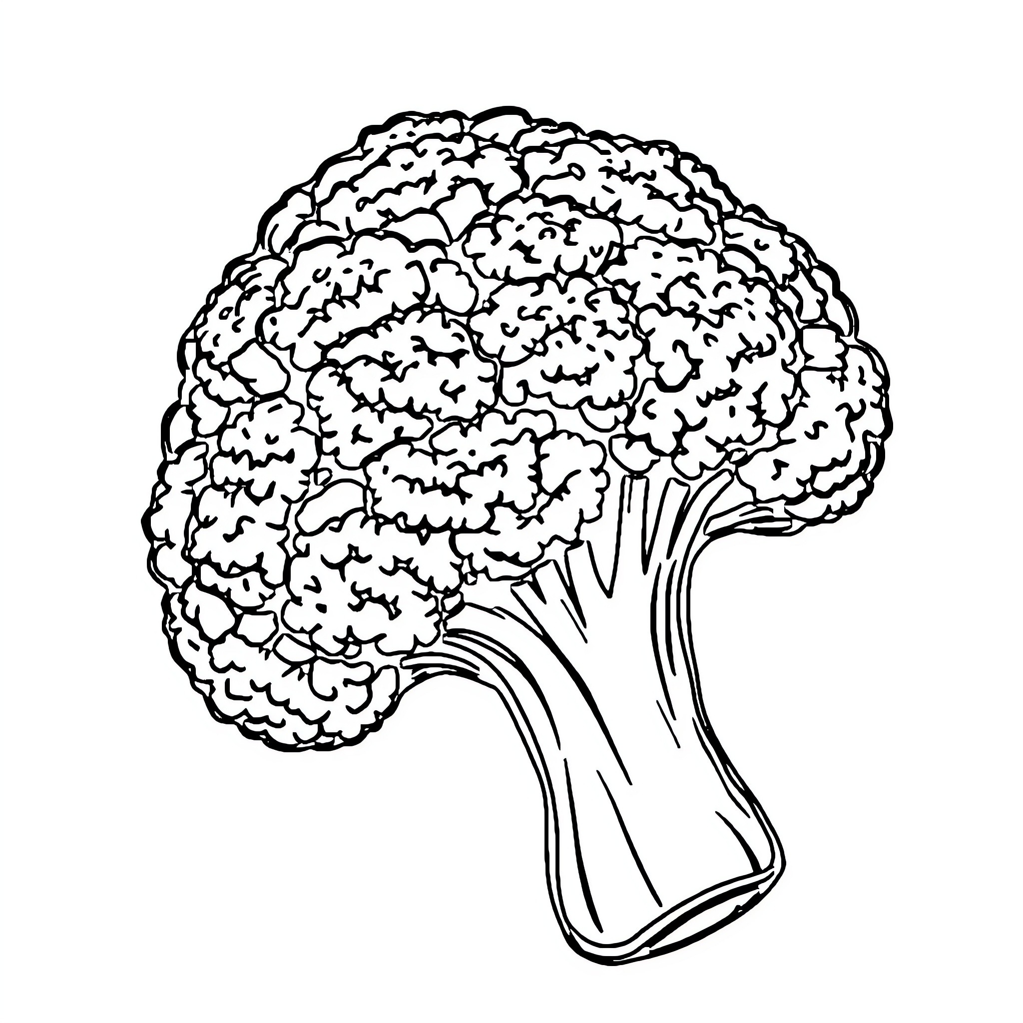 Broccoli in a simple outline sketch Coloring Page (free black-and-white line drawing printable PDF for all, from beginners to advanced learners, including children, teens, adults, and seniors)