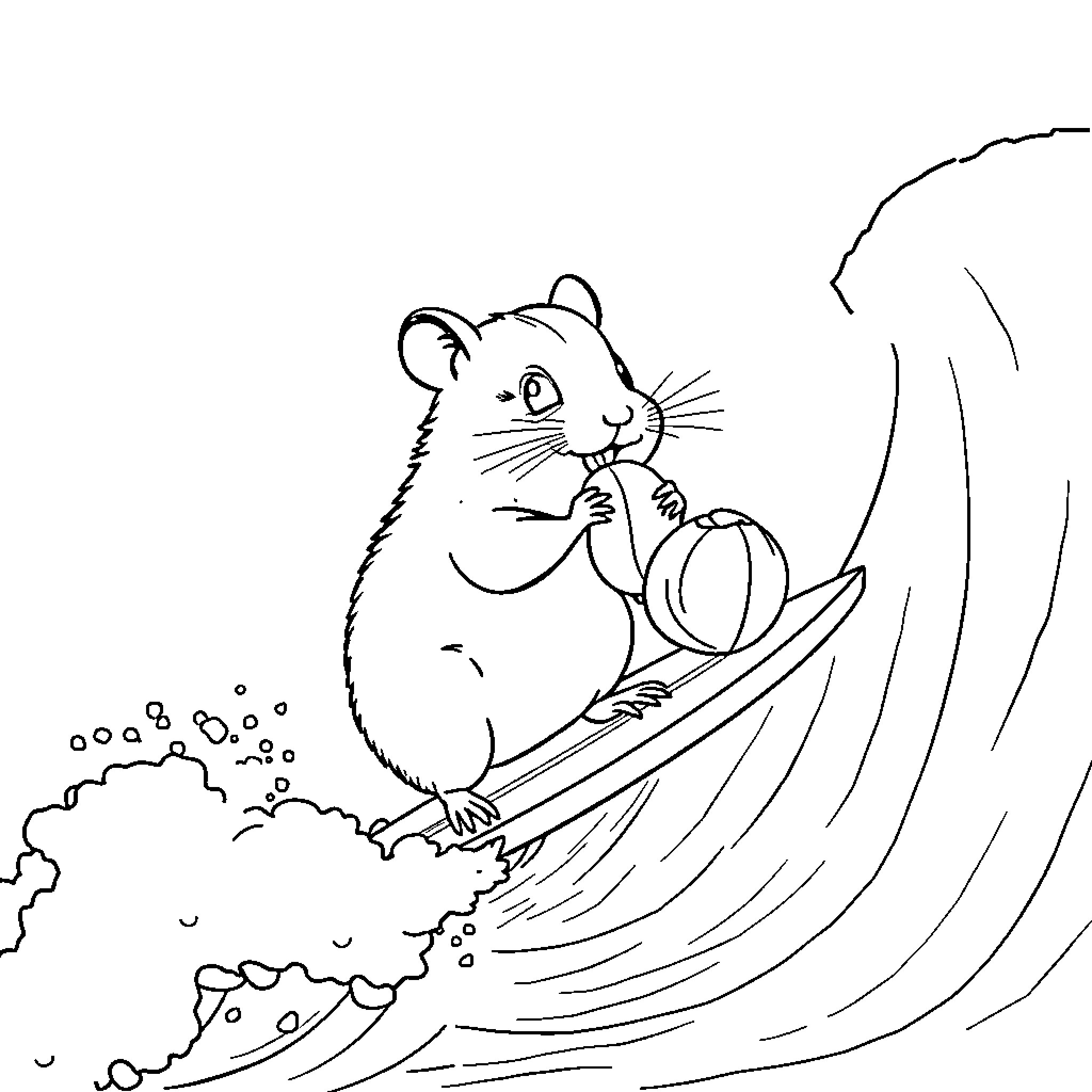 Hamster enjoying a playful adventure Coloring Page (free black-and-white line drawing printable PDF for all, from beginners to advanced learners, including children, teens, adults, and seniors)