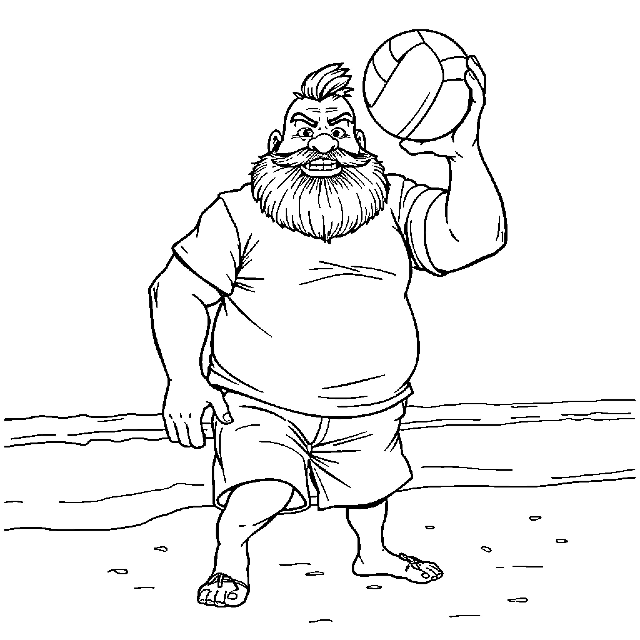 Office Worker Playing with Beach Ball Coloring Page (free black-and-white line drawing printable PDF for all, from beginners to advanced learners, including children, teens, adults, and seniors)