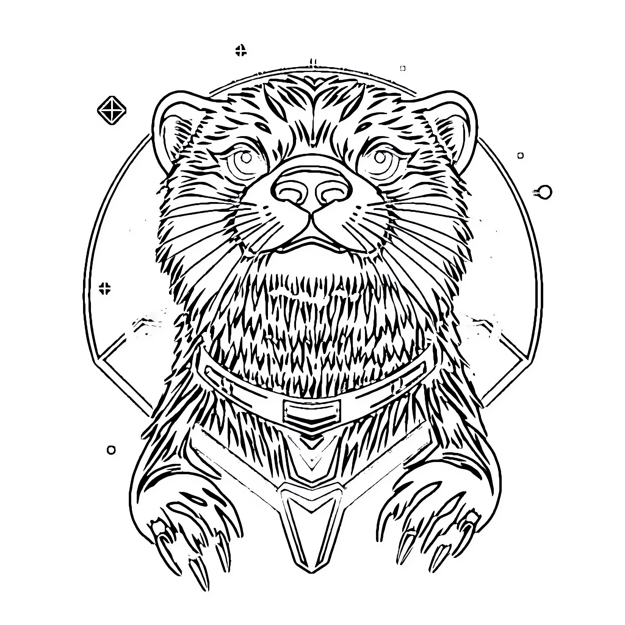 Otter in Ceremonial Attire Coloring Page (free black-and-white line drawing printable PDF for all, from beginners to advanced learners, including children, teens, adults, and seniors)