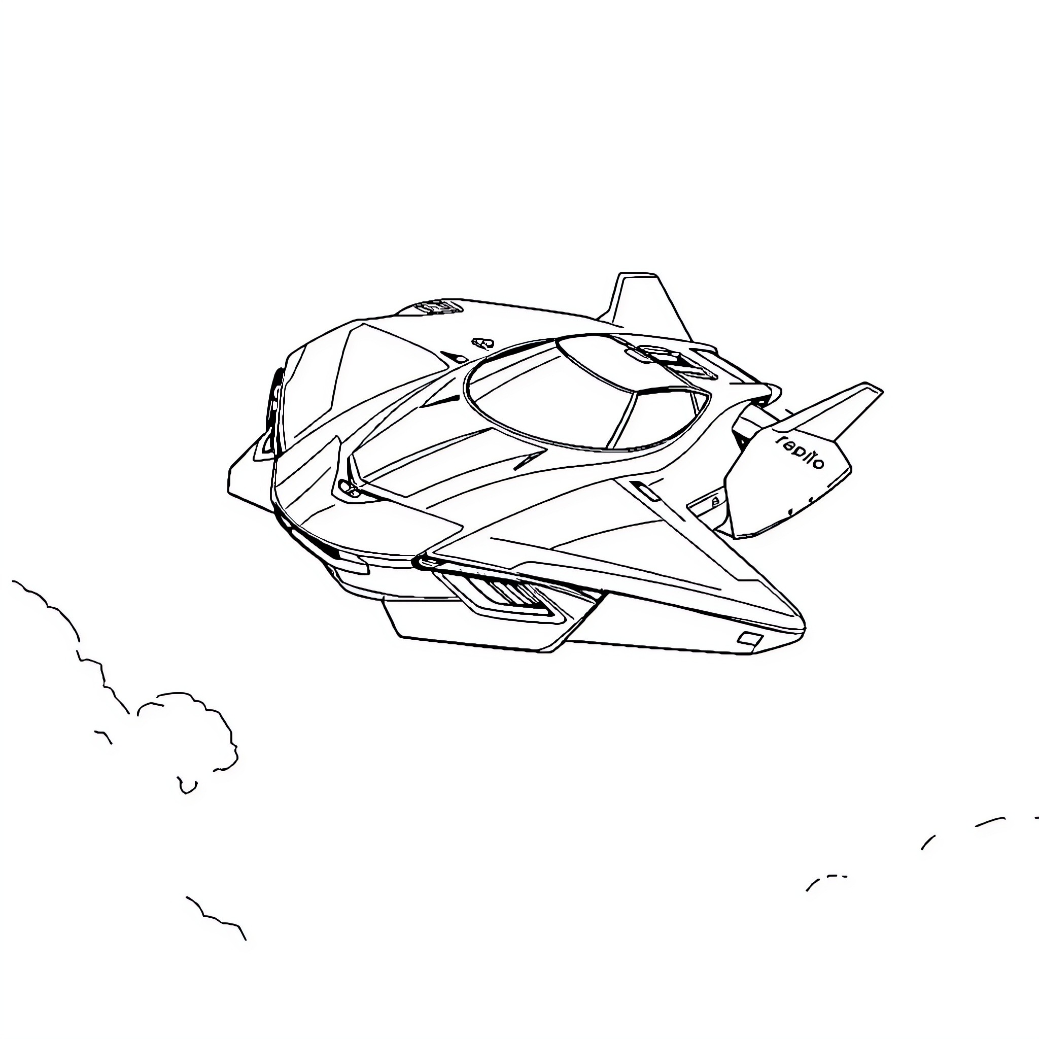 Flying Car Soaring Through the Skies Coloring Page (free black-and-white line drawing printable PDF for all, from beginners to advanced learners, including children, teens, adults, and seniors)