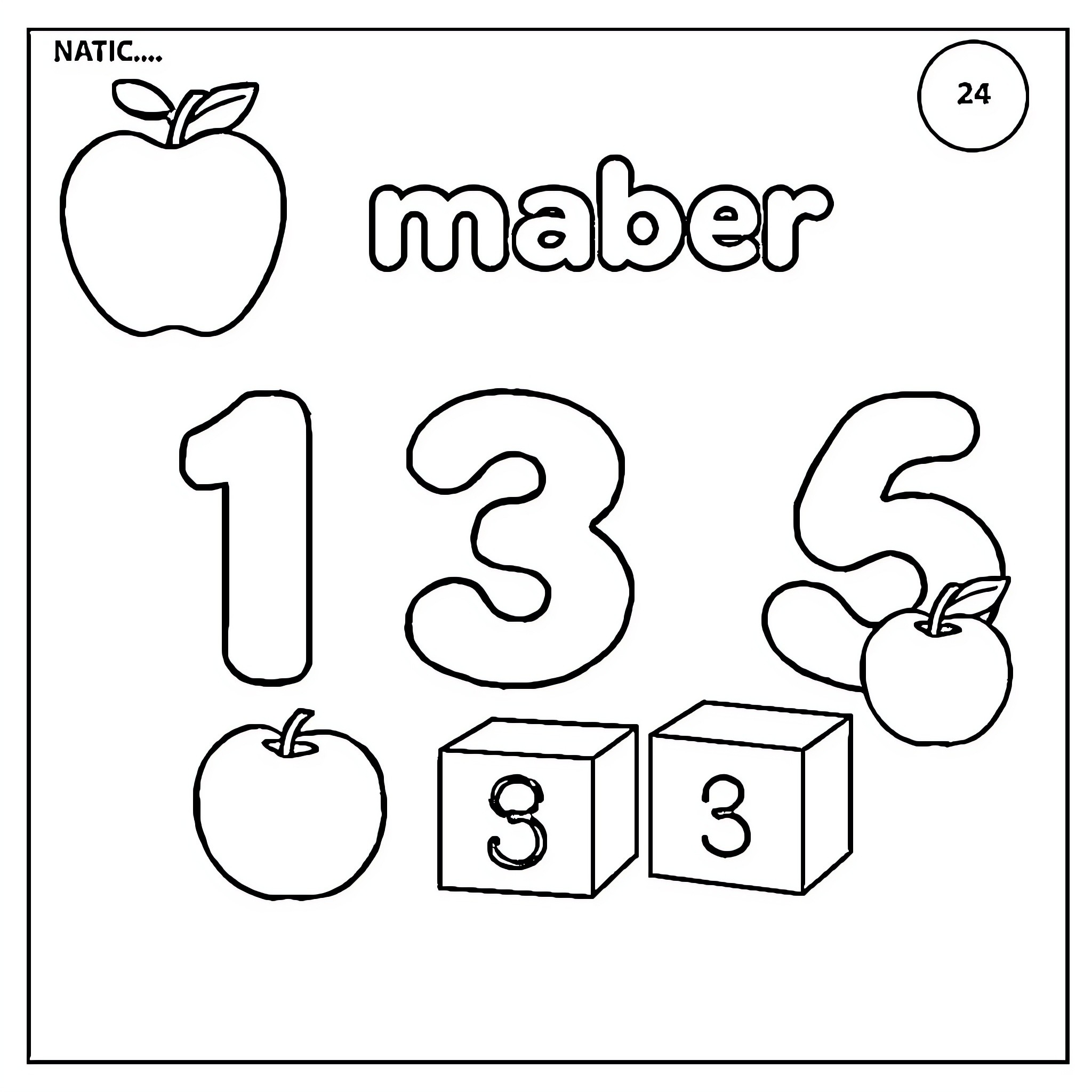 Number Counting Objects and Shapes Coloring Page (free black-and-white line drawing printable PDF for all, from beginners to advanced learners, including children, teens, adults, and seniors)