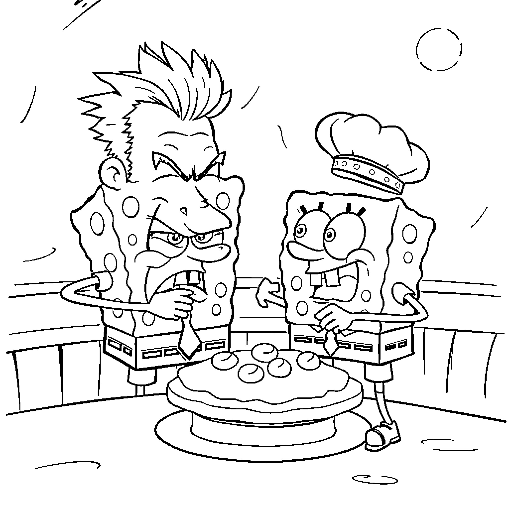 Bob Barker Hosts a Comical Cooking Show with Colorful Characters Coloring Page (free black-and-white line drawing printable PDF for all, from beginners to advanced learners, including children, teens, adults, and seniors)