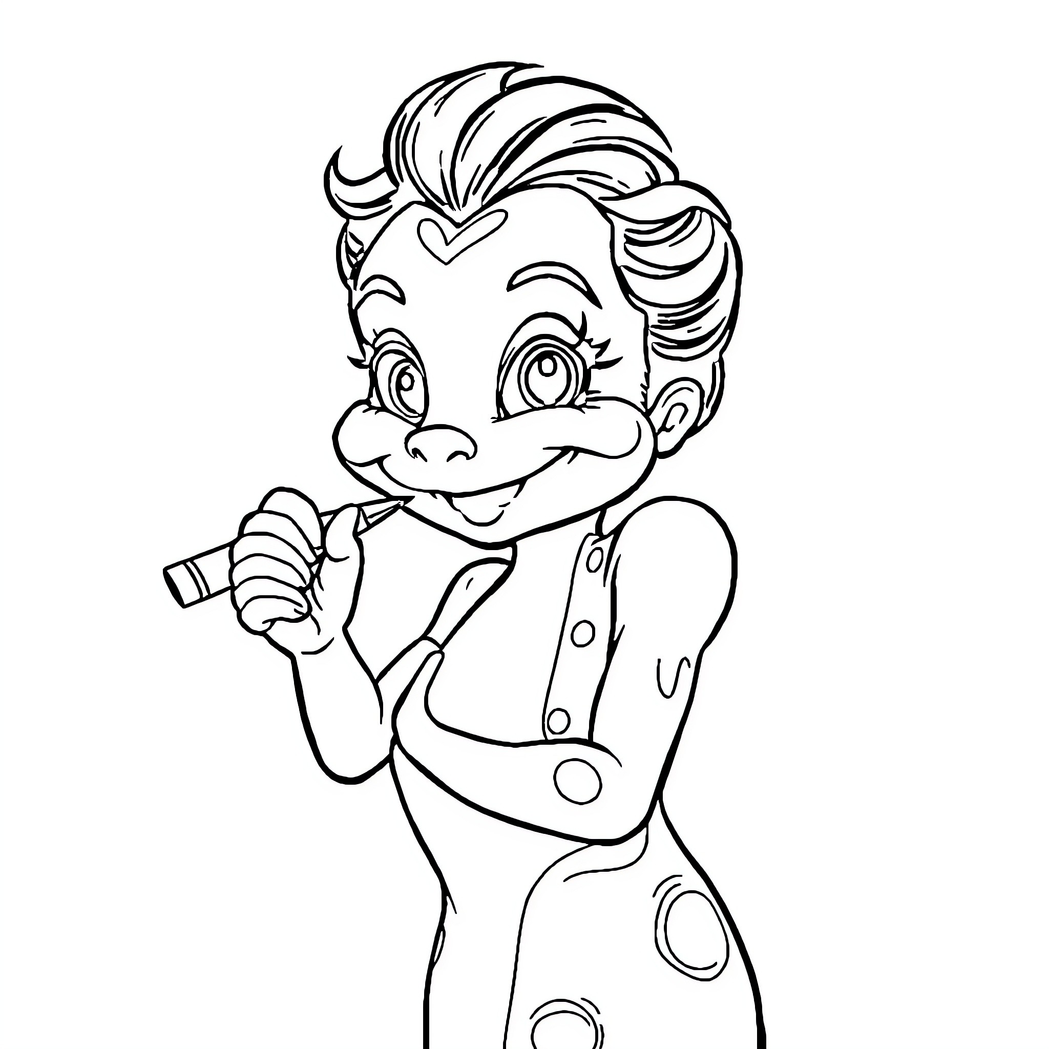 Doll with Microphone Happily Singing Coloring Page (free black-and-white line drawing printable PDF for all, from beginners to advanced learners, including children, teens, adults, and seniors)