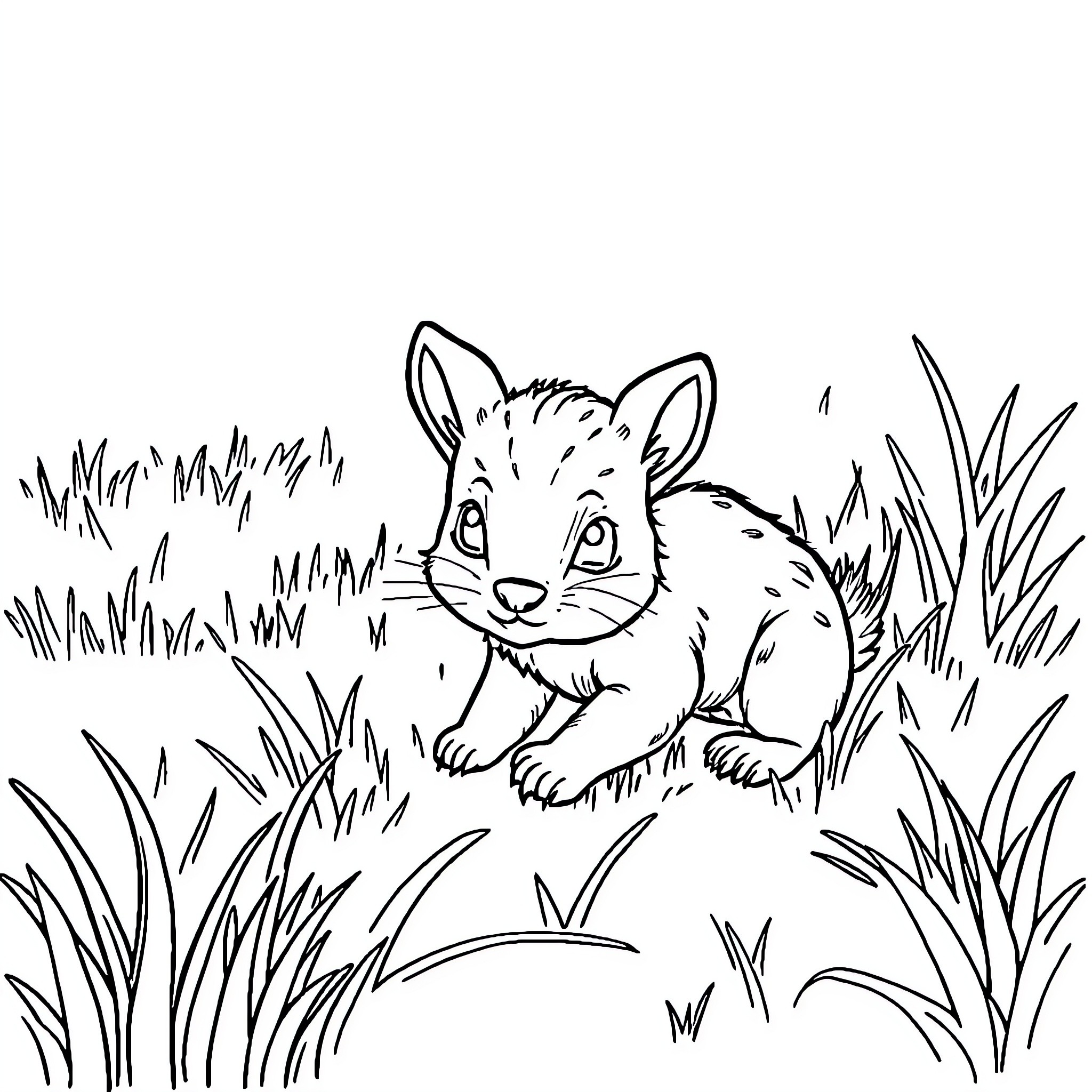 Animal hiding in tall grass Coloring Page (free black-and-white line drawing printable PDF for all, from beginners to advanced learners, including children, teens, adults, and seniors)