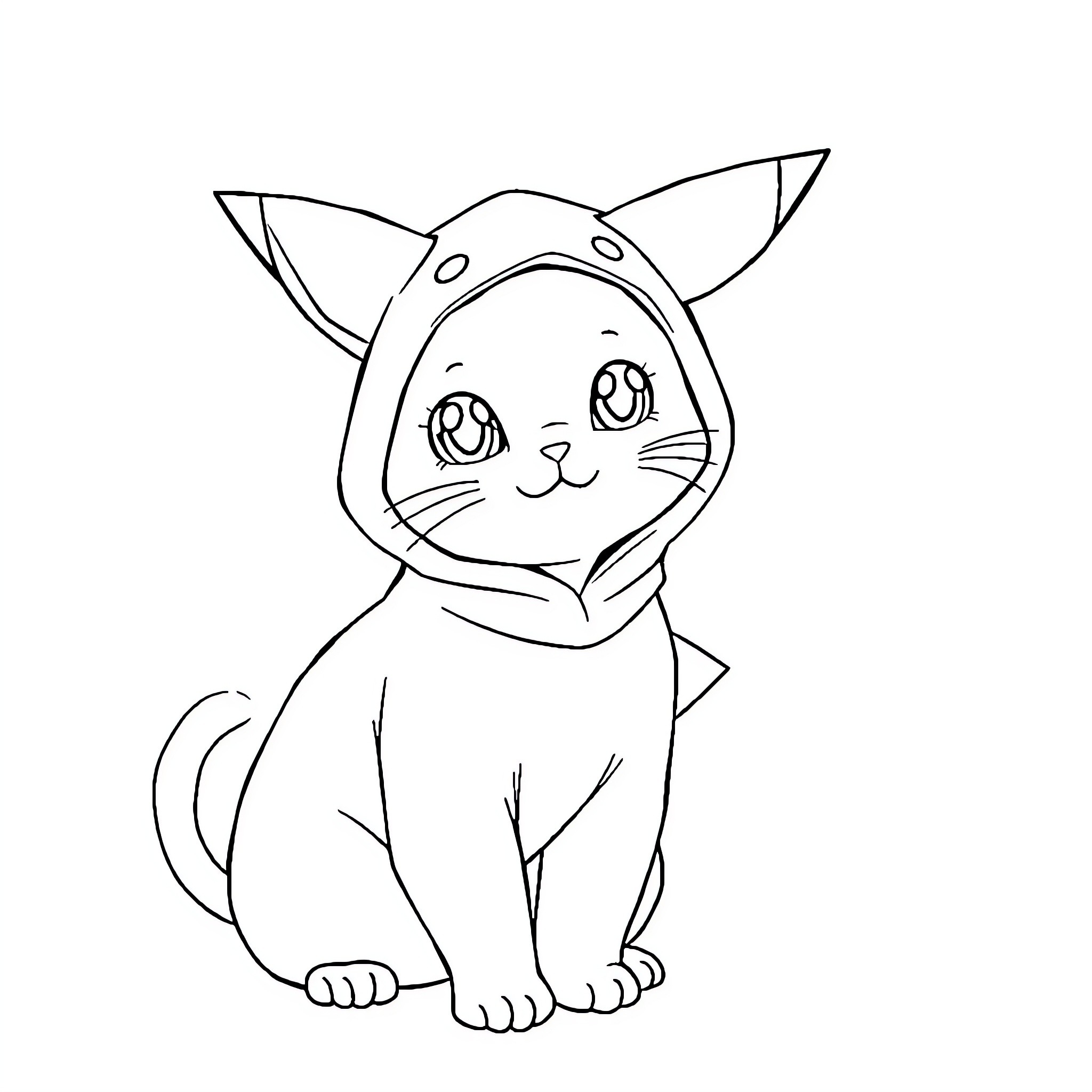 Cat wearing a cute costume Coloring Page (free black-and-white line drawing printable PDF for all, from beginners to advanced learners, including children, teens, adults, and seniors)