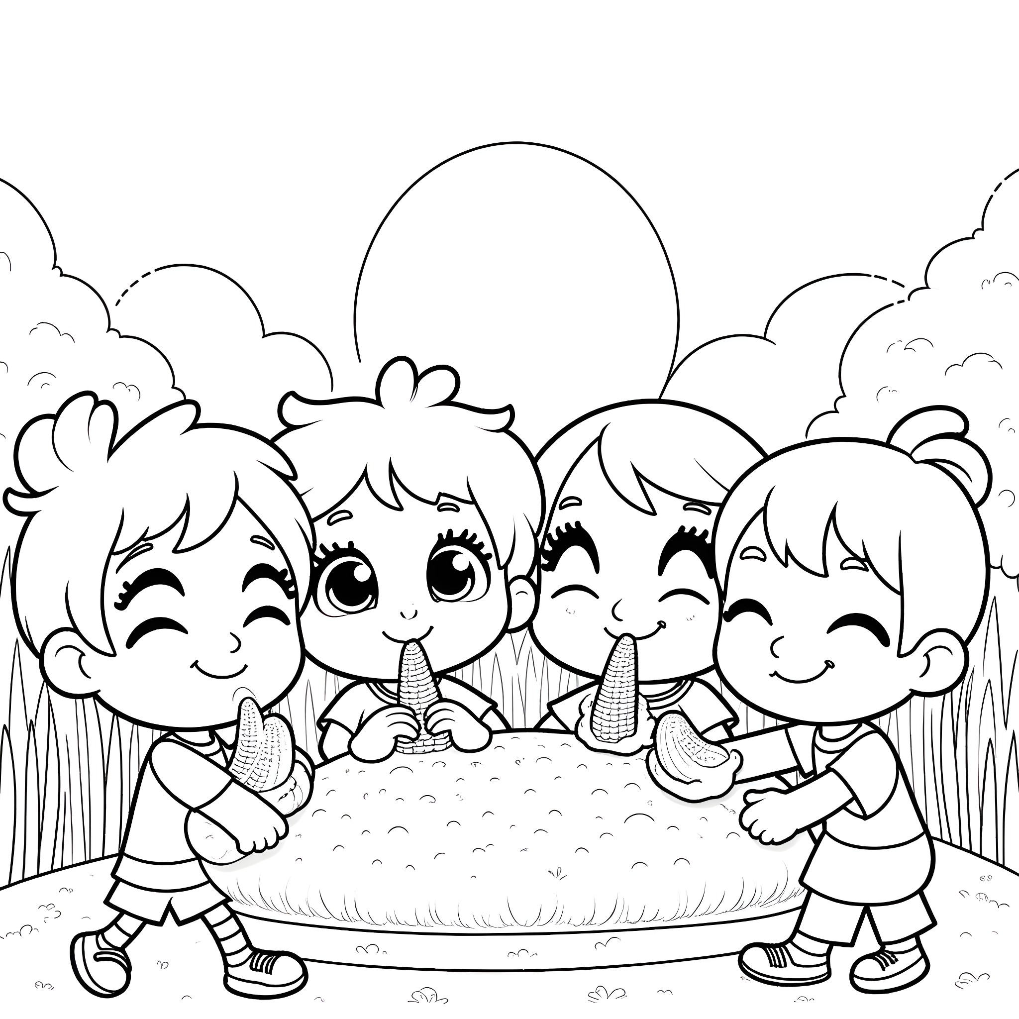 Kid's Playful Outdoor Adventure Coloring Page (free black-and-white line drawing printable PDF for all, from beginners to advanced learners, including children, teens, adults, and seniors)