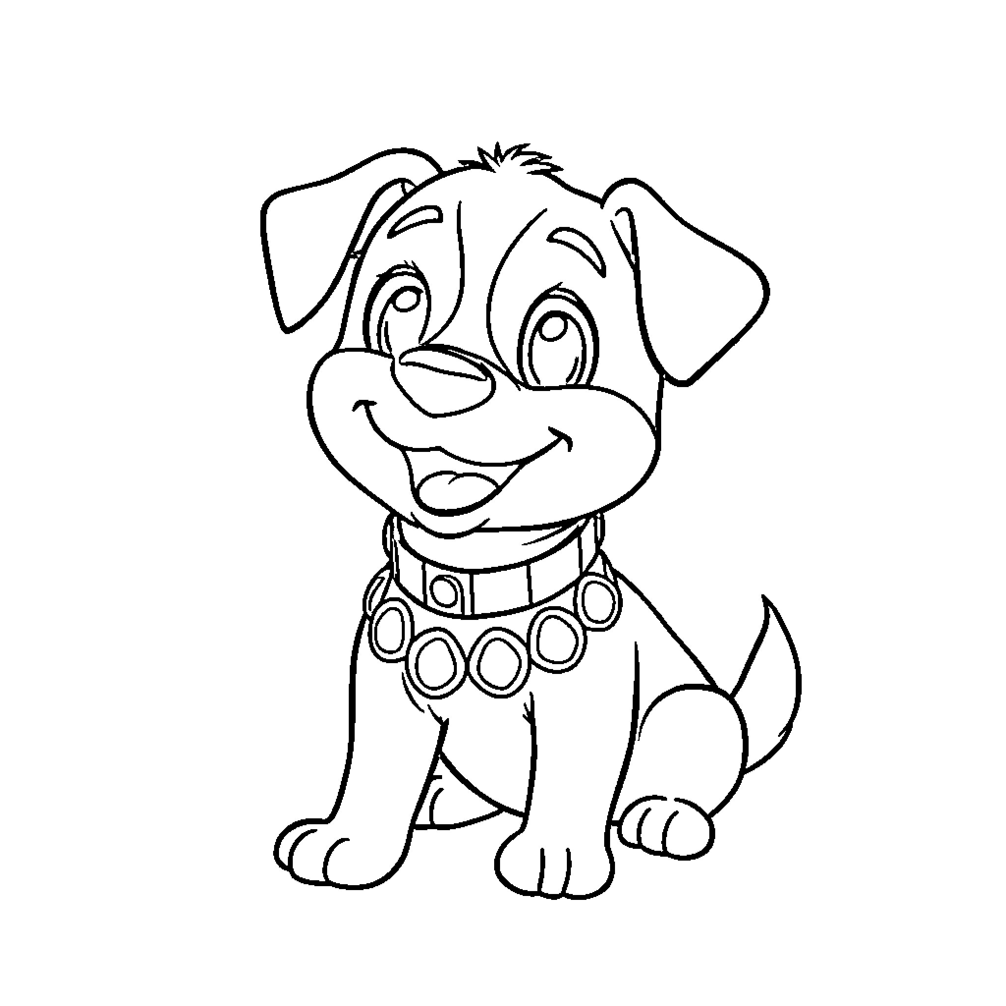 Pocchaco's Happy Puppy Companion Coloring Page (free black-and-white line drawing printable PDF for all, from beginners to advanced learners, including children, teens, adults, and seniors)