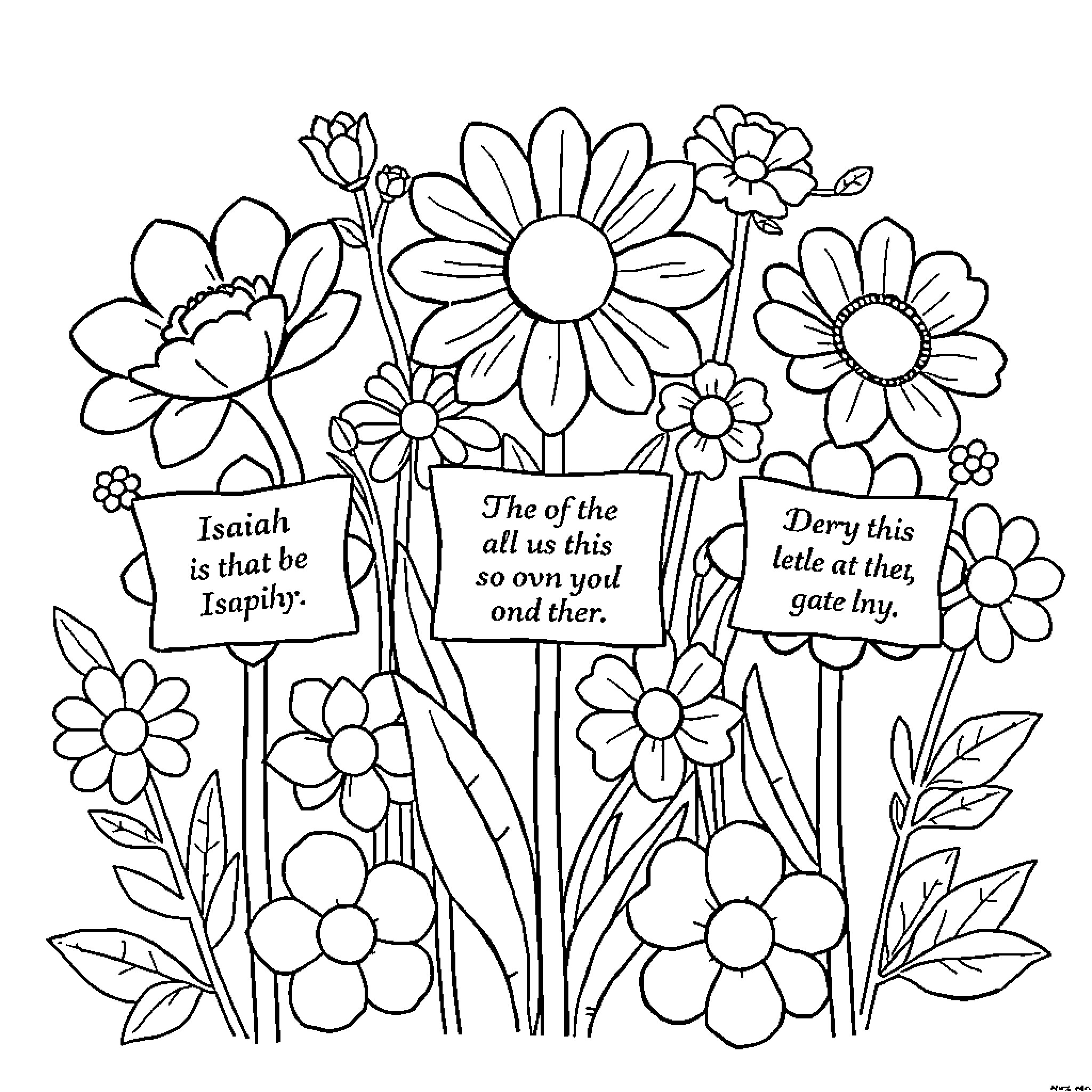 Flower Quotes and Illustrations Coloring Page (free black-and-white line drawing printable PDF for all, from beginners to advanced learners, including children, teens, adults, and seniors)