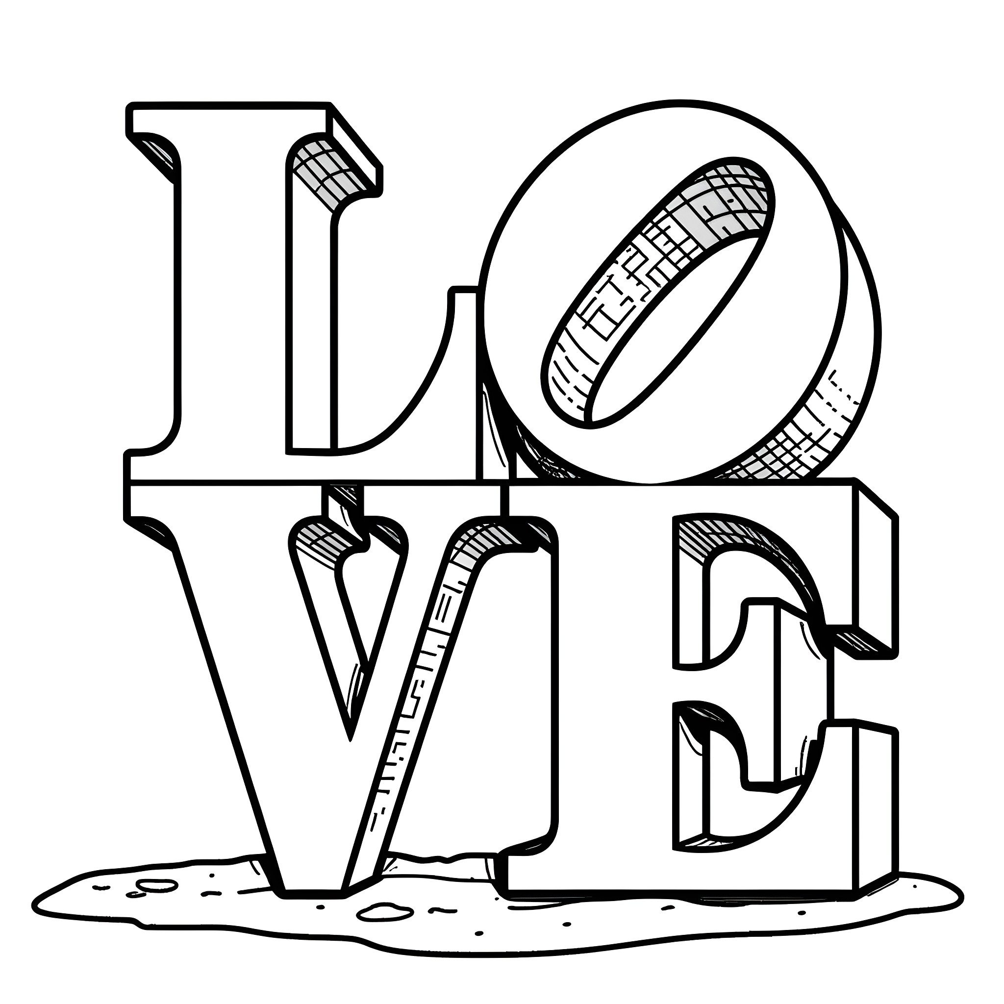 Love expressed through abstract typography Coloring Page (free black-and-white line drawing printable PDF for all, from beginners to advanced learners, including children, teens, adults, and seniors)