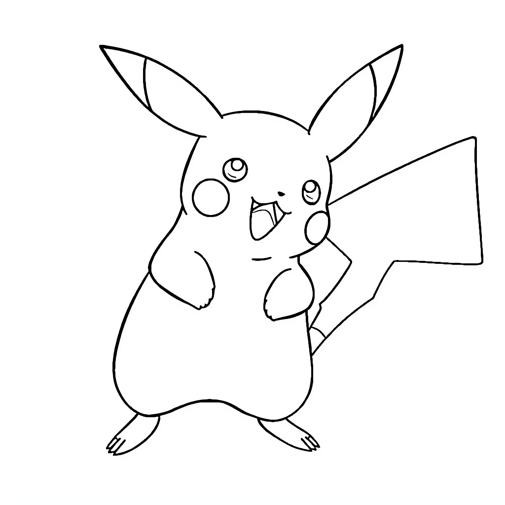 Pikachu's Energetic Pose Coloring Page (free black-and-white line drawing printable PDF for all, from beginners to advanced learners, including children, teens, adults, and seniors)