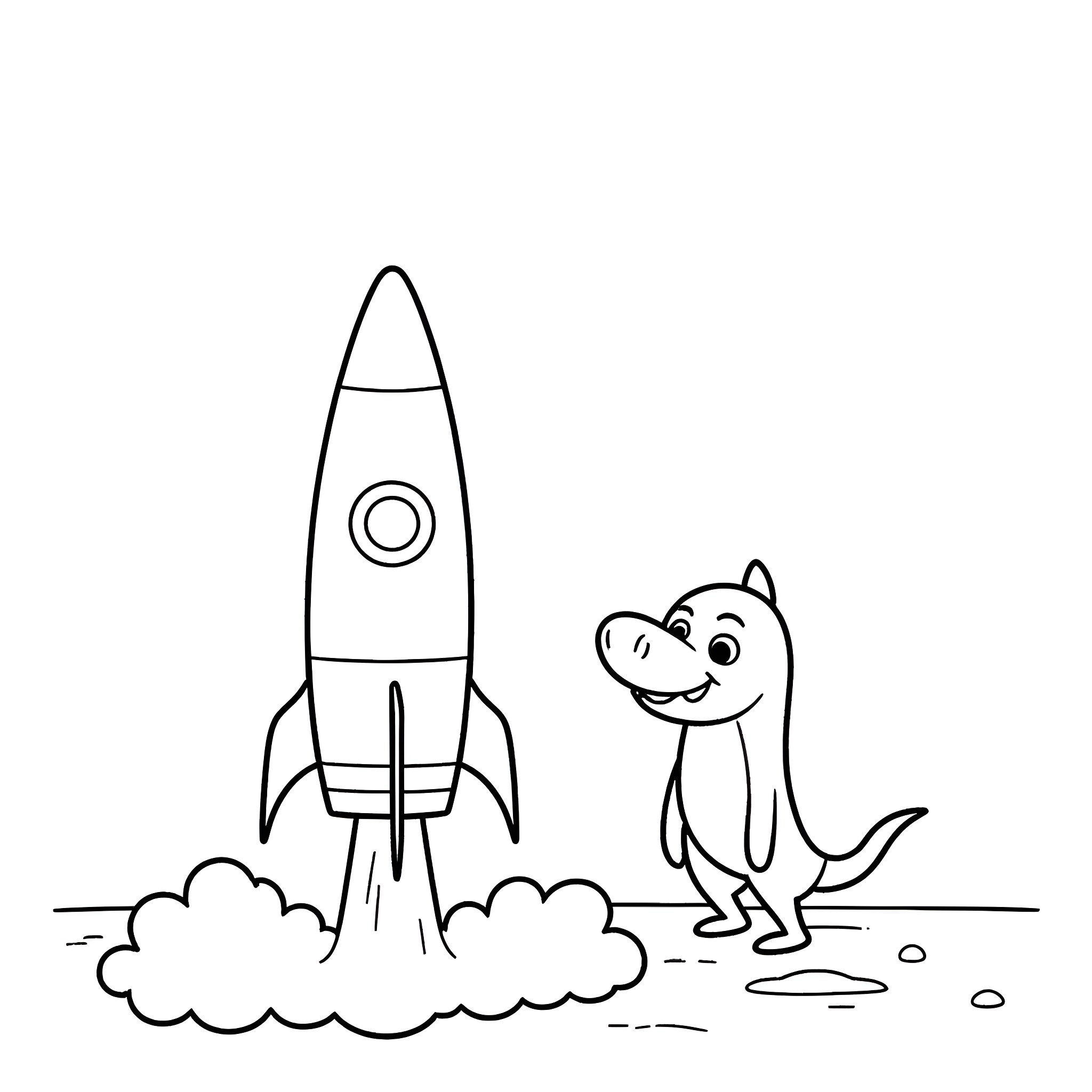 Zig's Rocket Launch Adventure Coloring Page (free black-and-white line drawing printable PDF for all, from beginners to advanced learners, including children, teens, adults, and seniors)