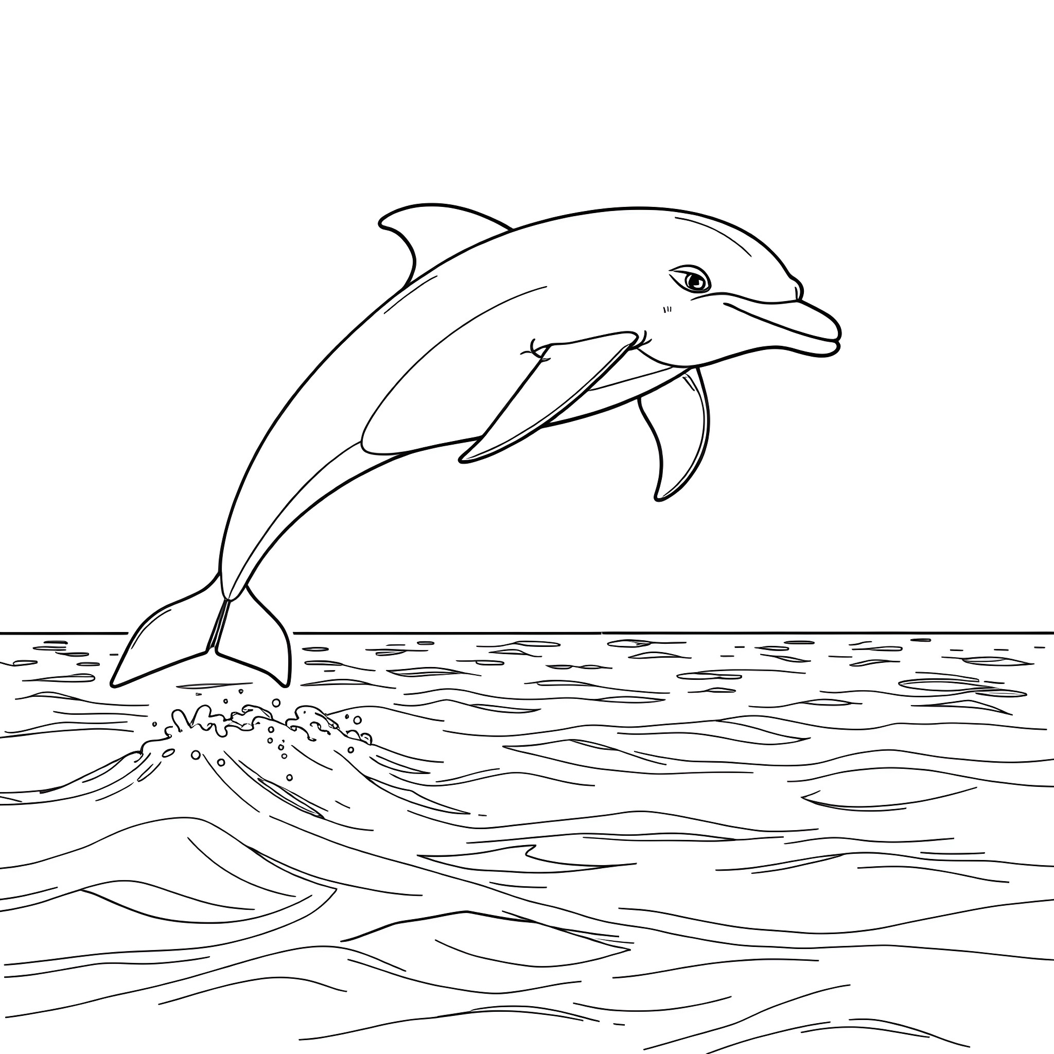 Dolphin jumping out of the ocean Coloring Page (free black-and-white line drawing printable PDF for all, from beginners to advanced learners, including children, teens, adults, and seniors)