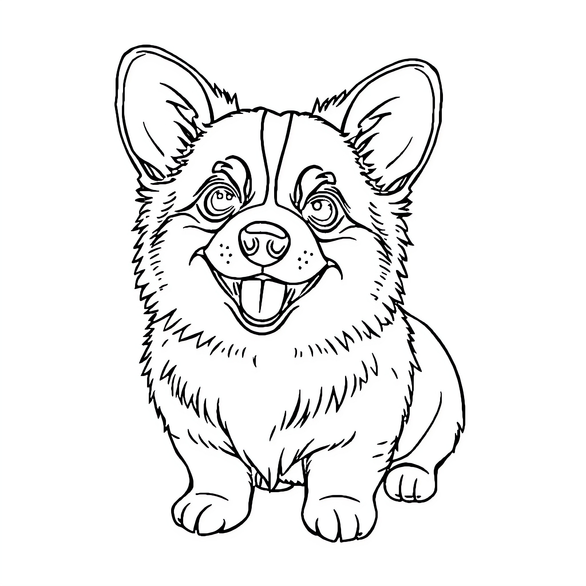 Corgi pup showing joyful expression Coloring Page (free black-and-white line drawing printable PDF for all, from beginners to advanced learners, including children, teens, adults, and seniors)