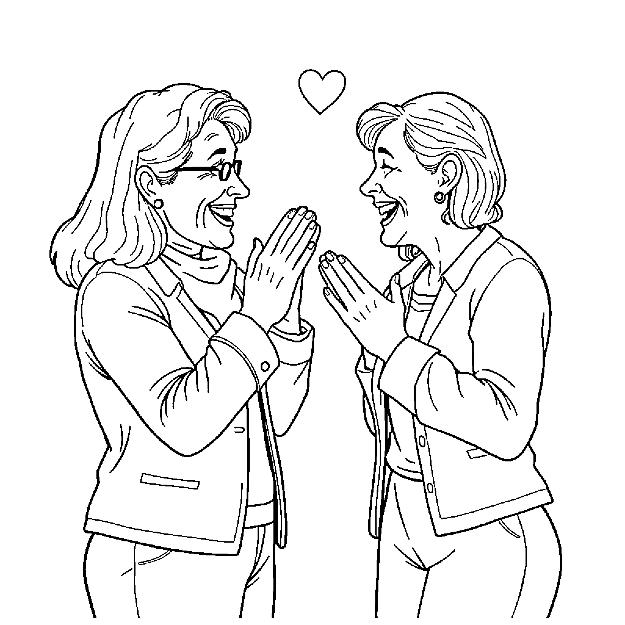 Friend's Joyful Conversation Coloring Page (free black-and-white line drawing printable PDF for all, from beginners to advanced learners, including children, teens, adults, and seniors)