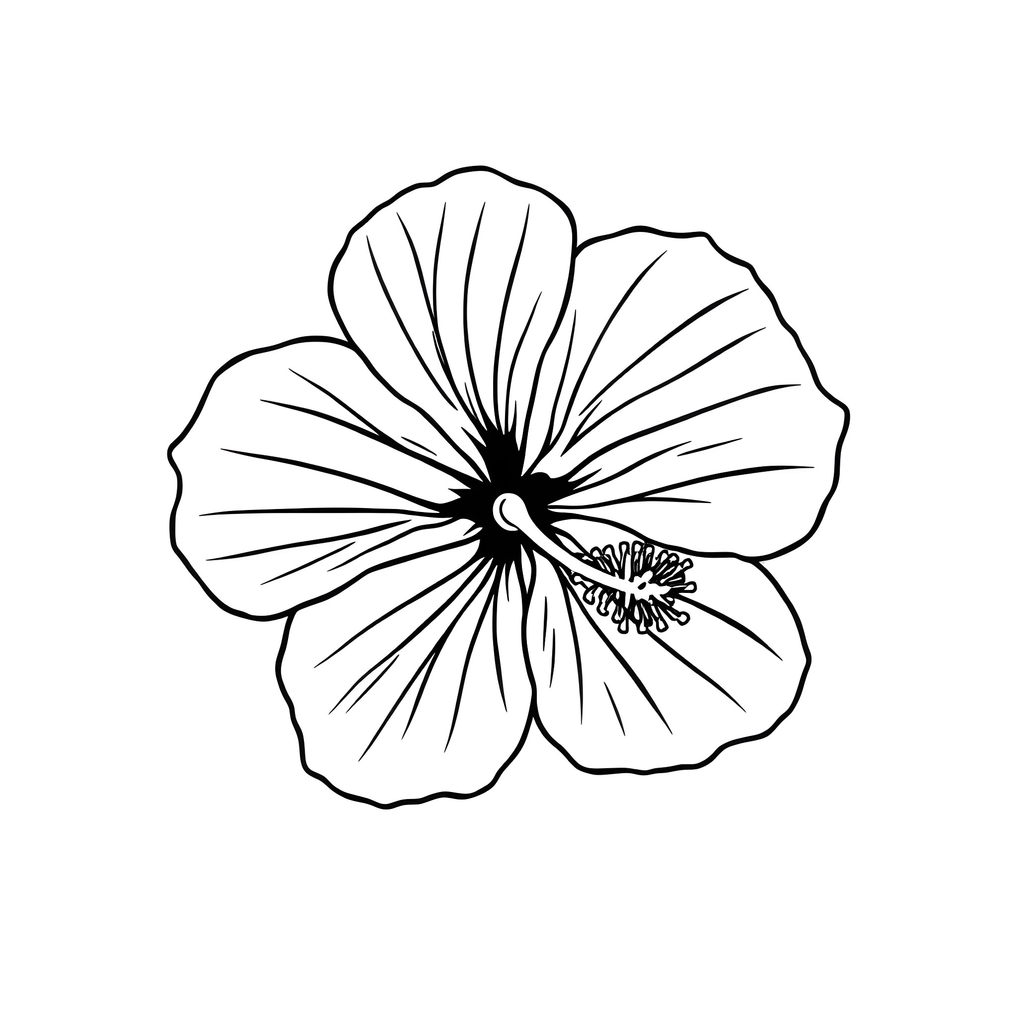Hibiscus flower in black and white line art Coloring Page (free black-and-white line drawing printable PDF for all, from beginners to advanced learners, including children, teens, adults, and seniors)