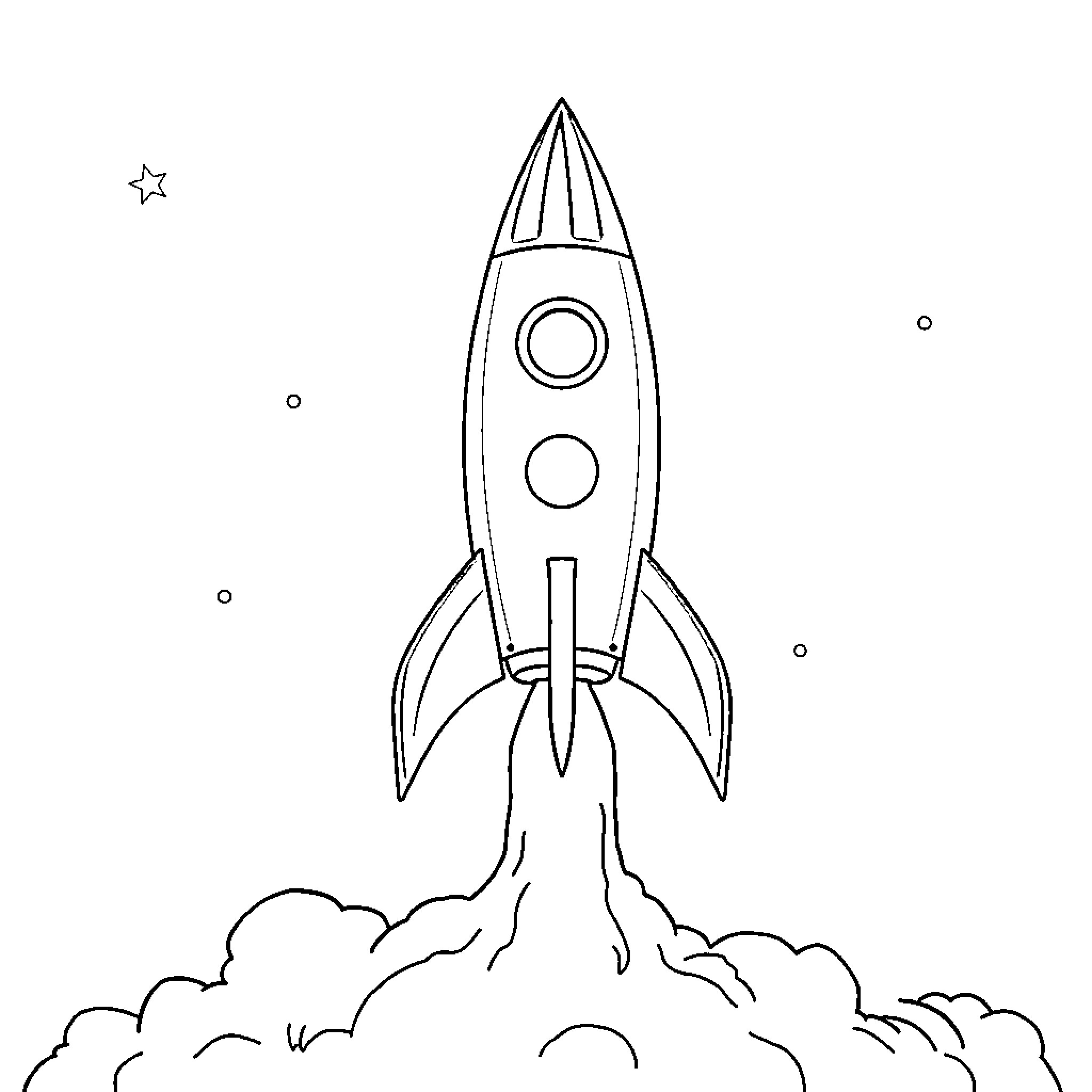 Rocketship launching into space Coloring Page (free black-and-white line drawing printable PDF for all, from beginners to advanced learners, including children, teens, adults, and seniors)