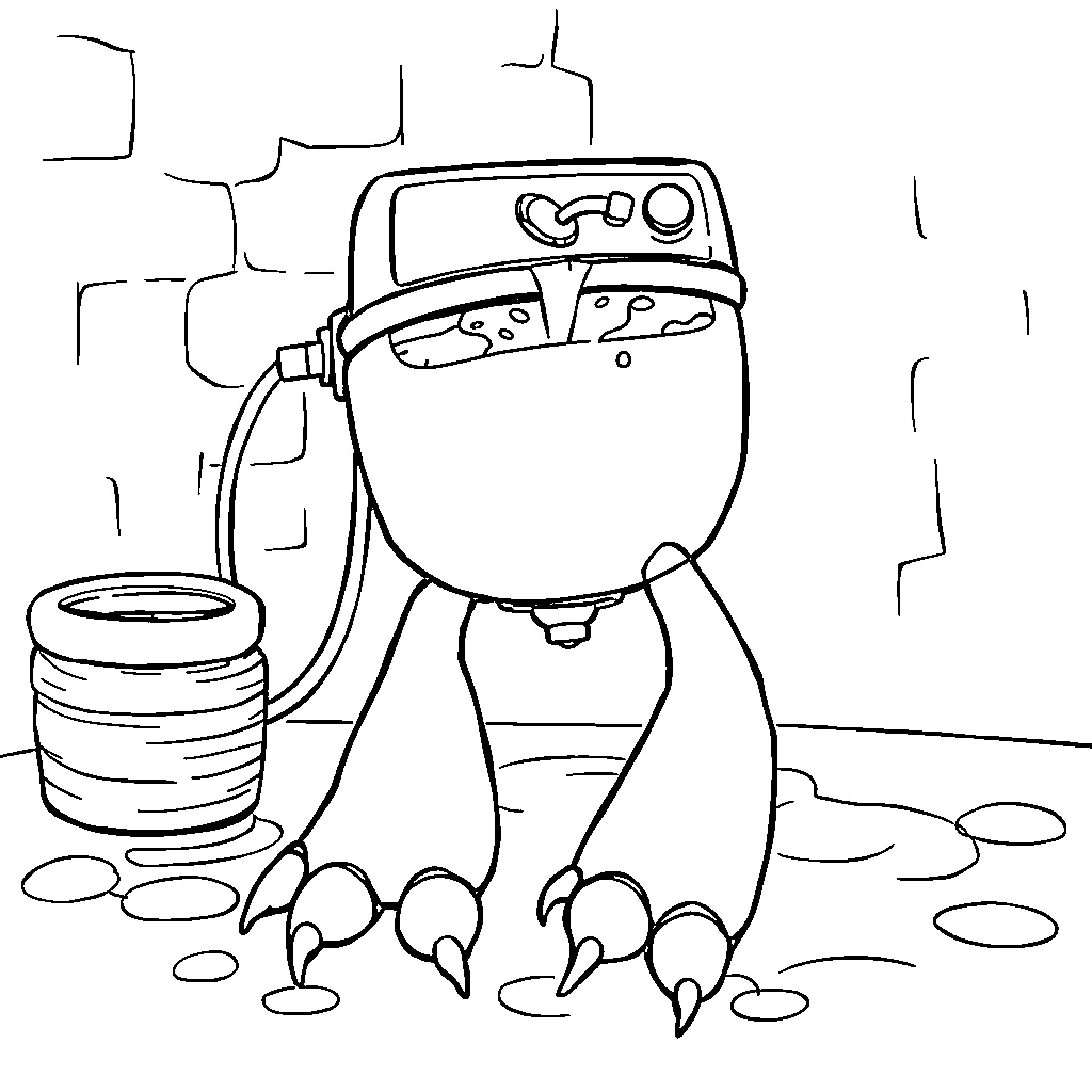 Machine Performing Maintenance in the Workshop Coloring Page (free black-and-white line drawing printable PDF for all, from beginners to advanced learners, including children, teens, adults, and seniors)