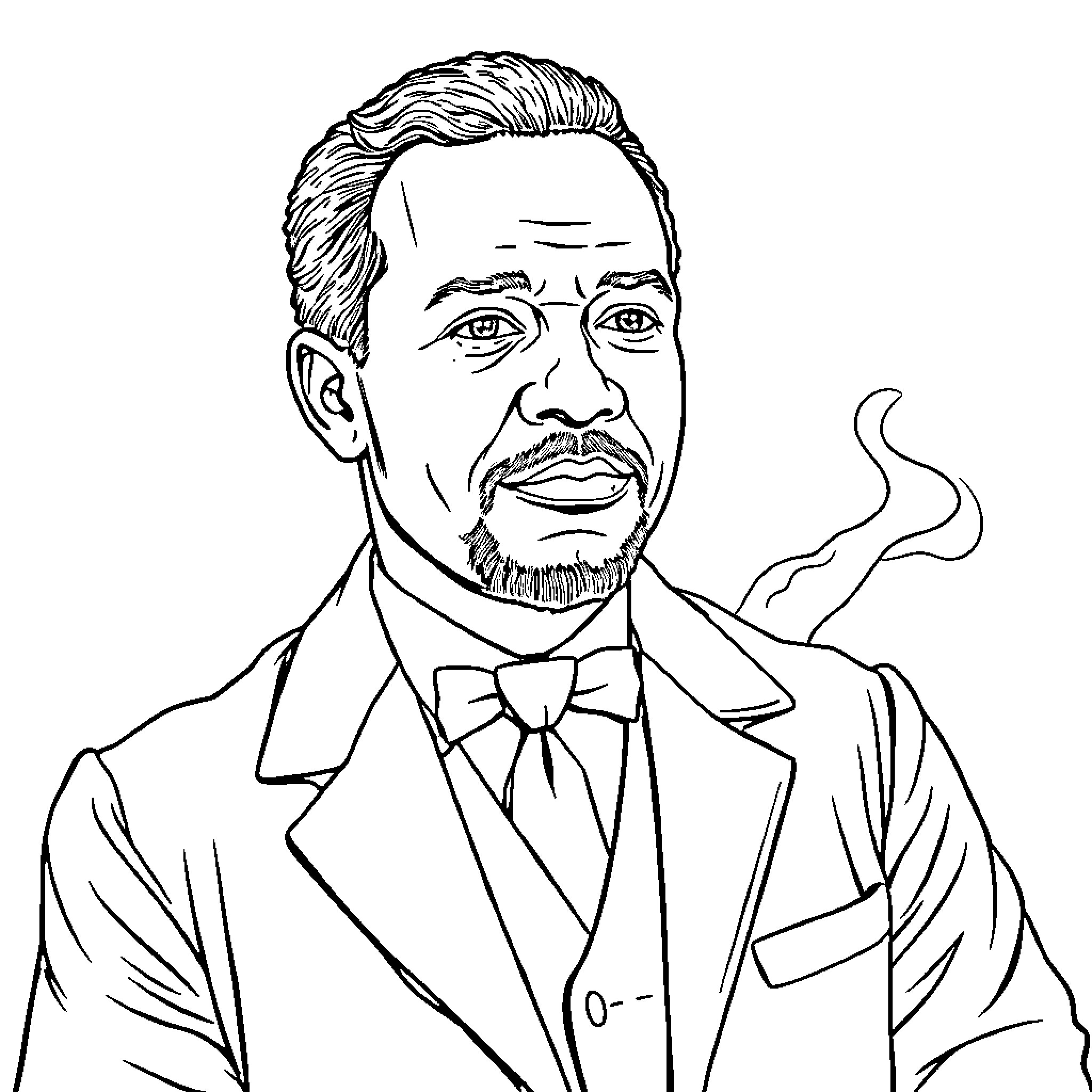 Dr. Drew in a formal suit and smoking a pipe Coloring Page (free black-and-white line drawing printable PDF for all, from beginners to advanced learners, including children, teens, adults, and seniors)