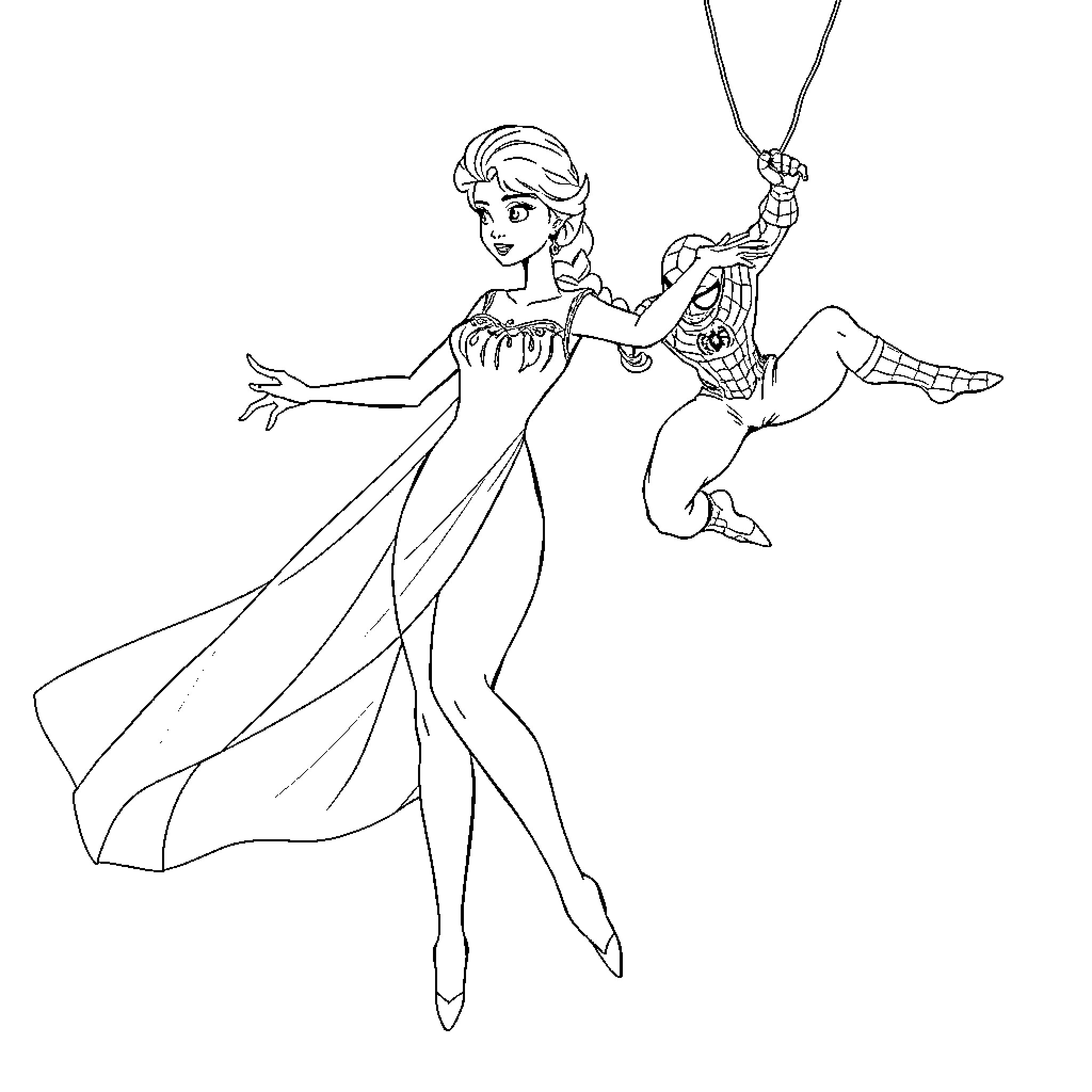 Elsa dancing with her crystal ice powers Coloring Page (free black-and-white line drawing printable PDF for all, from beginners to advanced learners, including children, teens, adults, and seniors)
