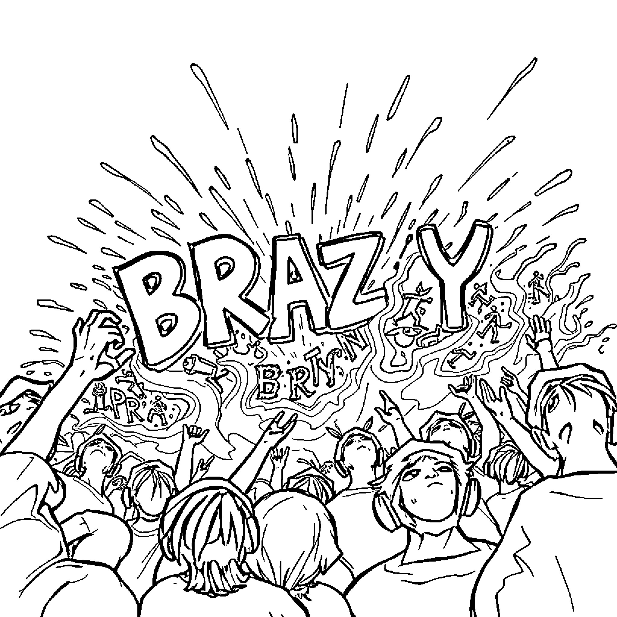 Brazy Crew Celebrating with Joy and Exuberance Coloring Page (free black-and-white line drawing printable PDF for all, from beginners to advanced learners, including children, teens, adults, and seniors)