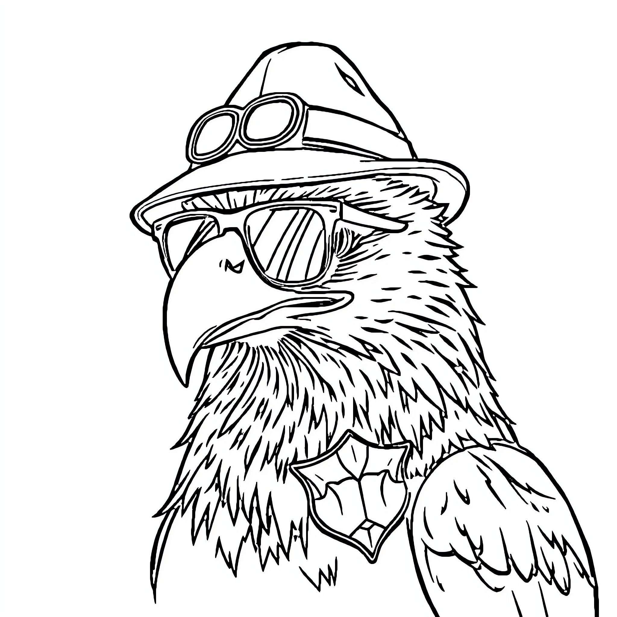 Eagle wearing a protective helmet Coloring Page (free black-and-white line drawing printable PDF for all, from beginners to advanced learners, including children, teens, adults, and seniors)