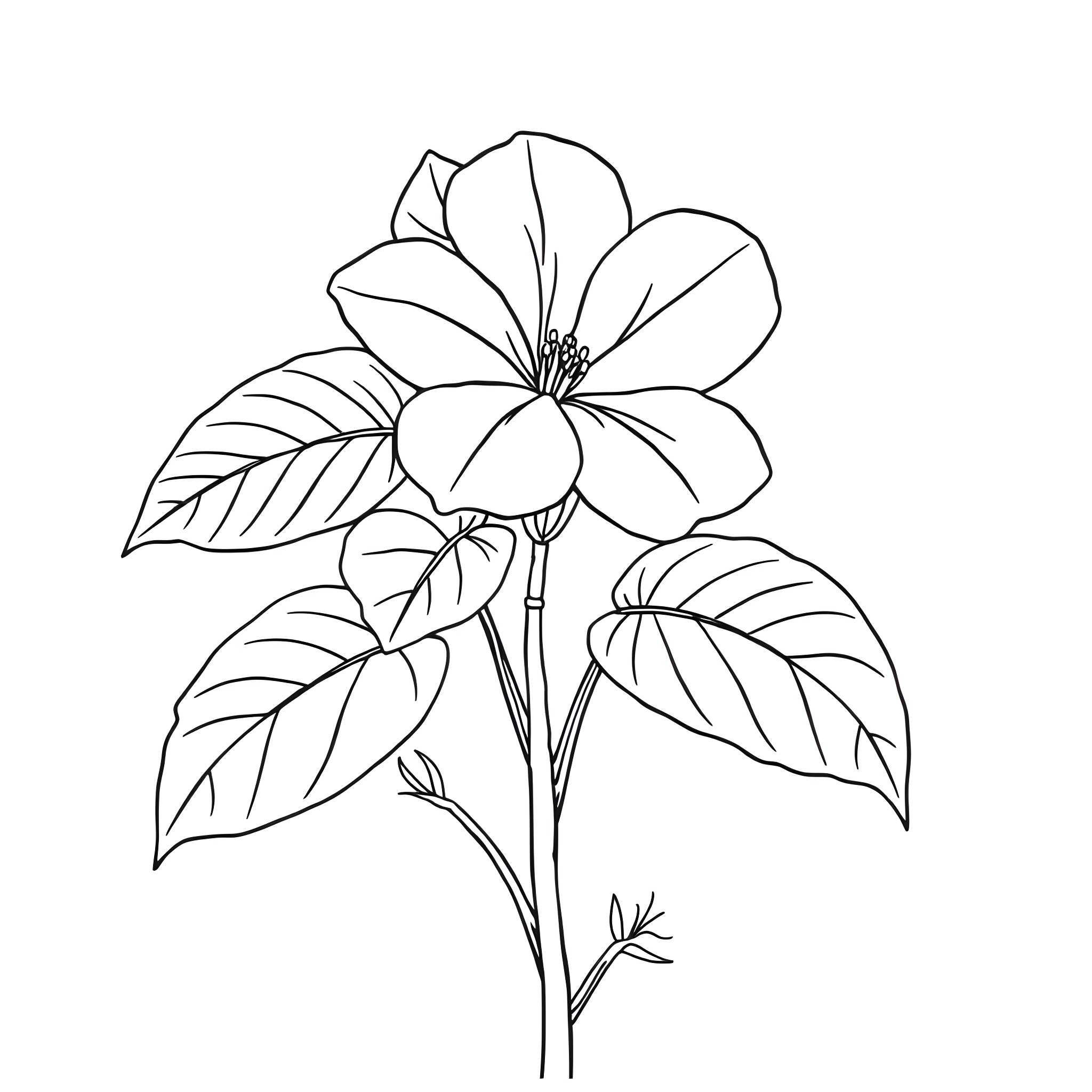 Impatien flower blooming in elegant grace Coloring Page (free black-and-white line drawing printable PDF for all, from beginners to advanced learners, including children, teens, adults, and seniors)