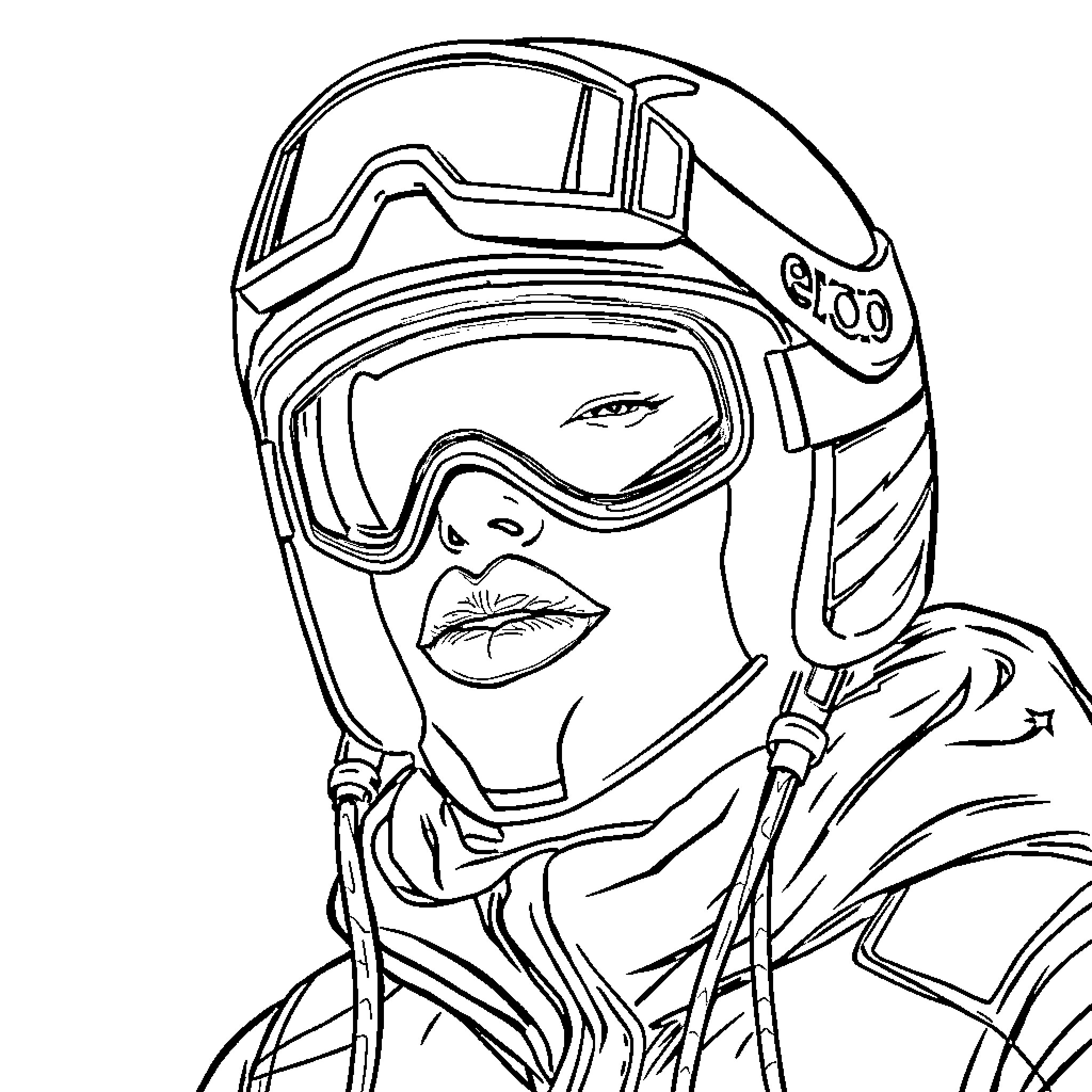 Skicross Racer in Competitive Skiing Gear Coloring Page (free black-and-white line drawing printable PDF for all, from beginners to advanced learners, including children, teens, adults, and seniors)