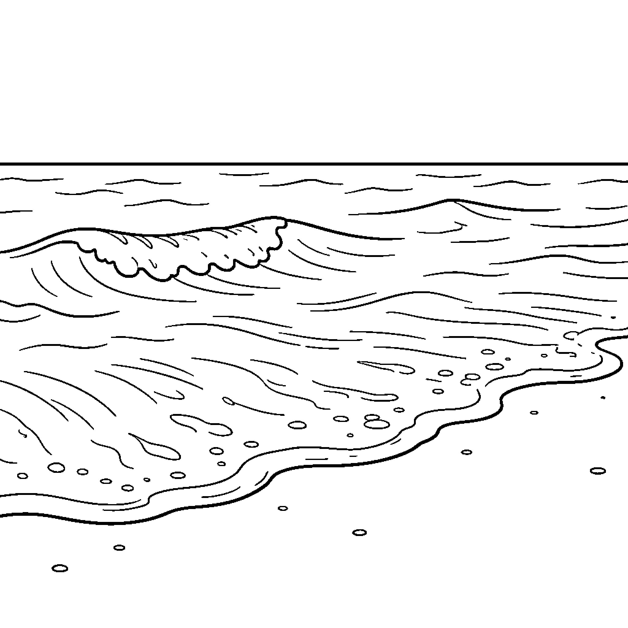 Wave crashing on the shore Coloring Page (free black-and-white line drawing printable PDF for all, from beginners to advanced learners, including children, teens, adults, and seniors)