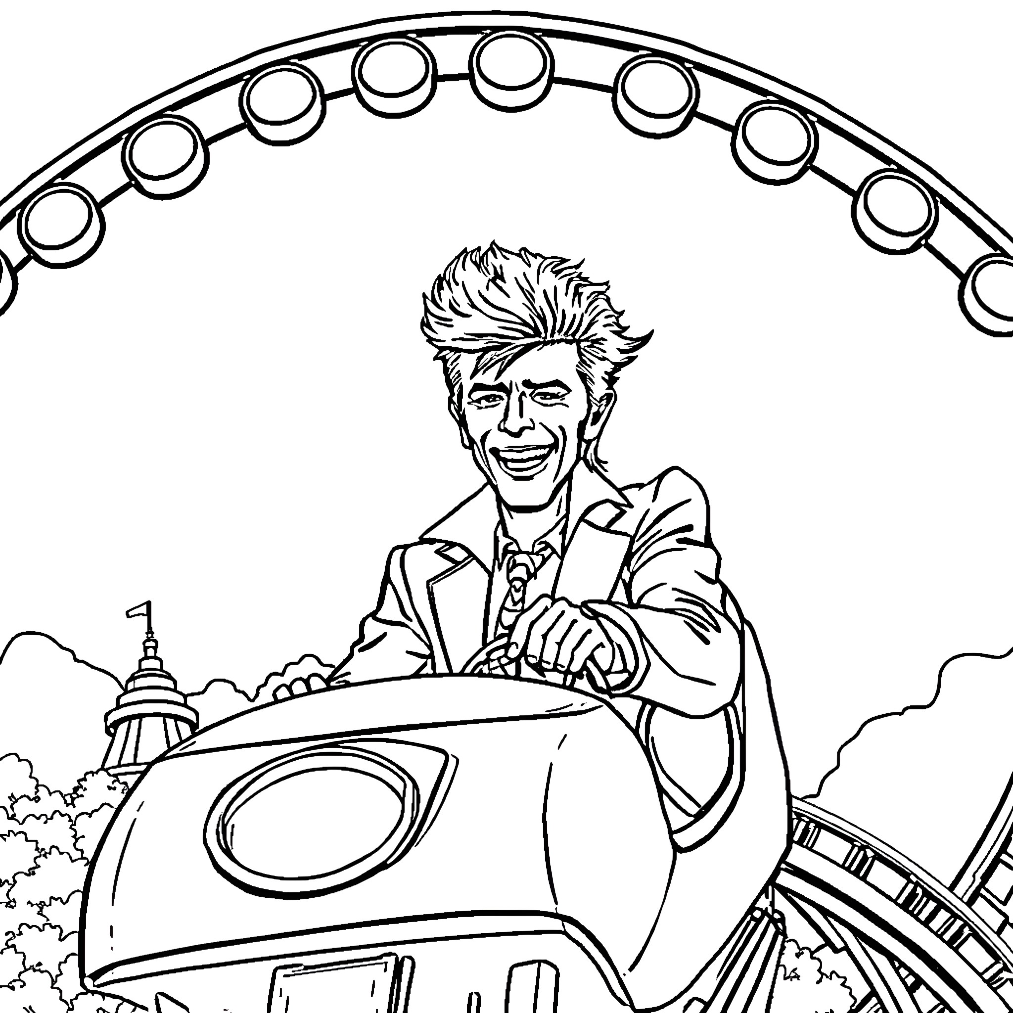 David Bowie's Quirky and Vibrant Stage Presence Coloring Page (free black-and-white line drawing printable PDF for all, from beginners to advanced learners, including children, teens, adults, and seniors)