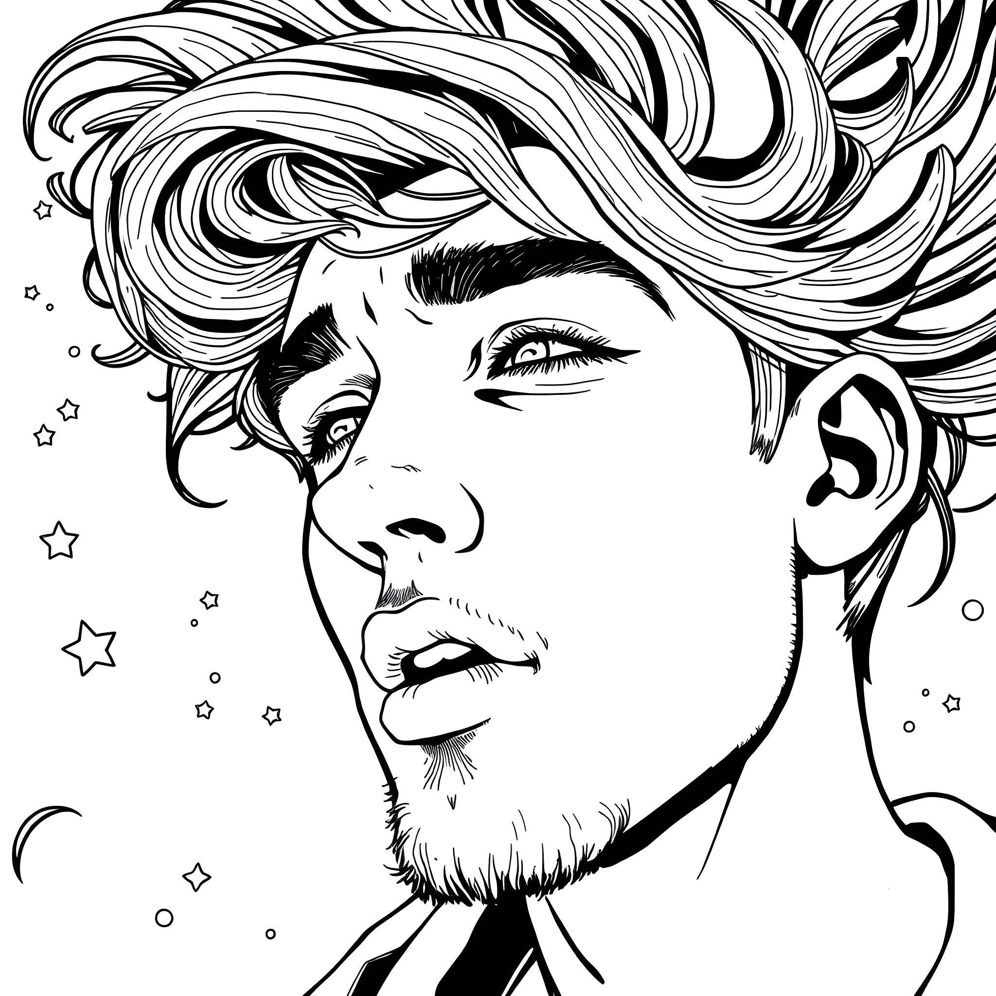 Rhysand's Captivating Expression Coloring Page (free black-and-white line drawing printable PDF for all, from beginners to advanced learners, including children, teens, adults, and seniors)