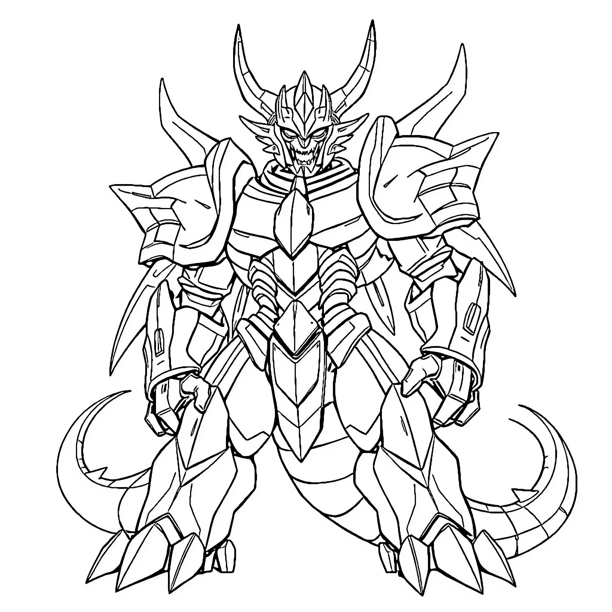 Wargreymon in fierce battle stance Coloring Page (free black-and-white line drawing printable PDF for all, from beginners to advanced learners, including children, teens, adults, and seniors)