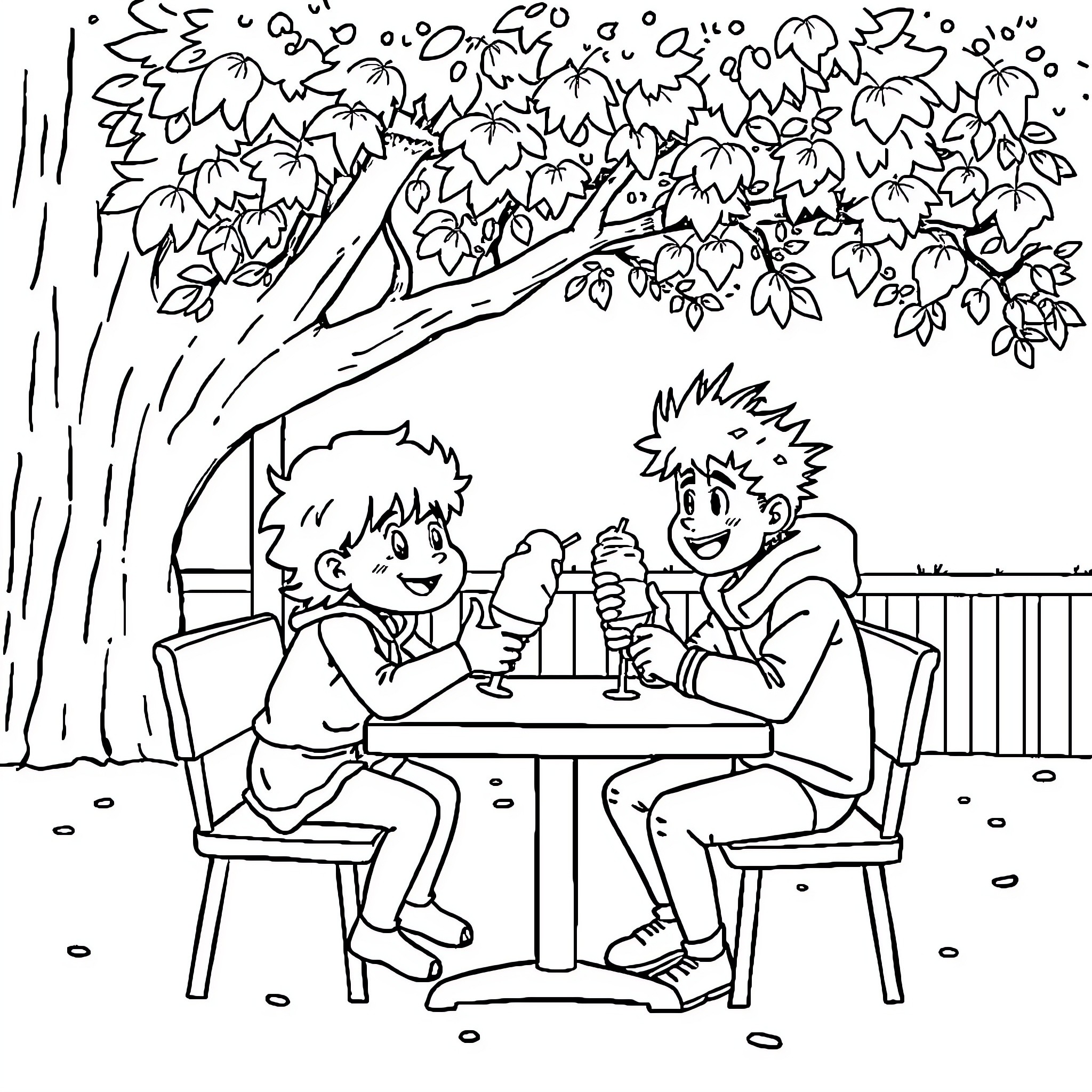 Gojo's Outdoor Picnic Adventure Coloring Page (free black-and-white line drawing printable PDF for all, from beginners to advanced learners, including children, teens, adults, and seniors)