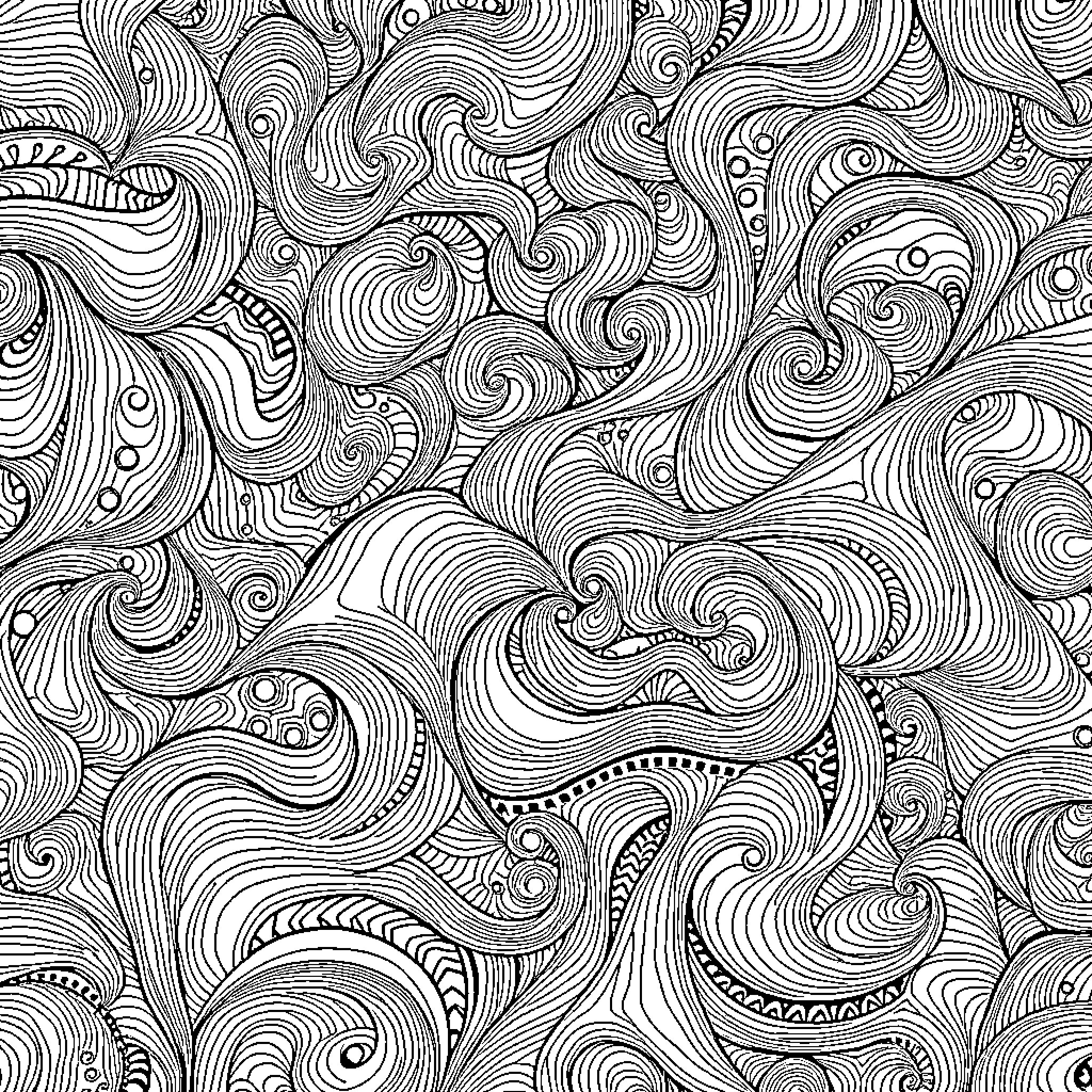 Pattern of Swirling Monochrome Designs Coloring Page (free black-and-white line drawing printable PDF for all, from beginners to advanced learners, including children, teens, adults, and seniors)