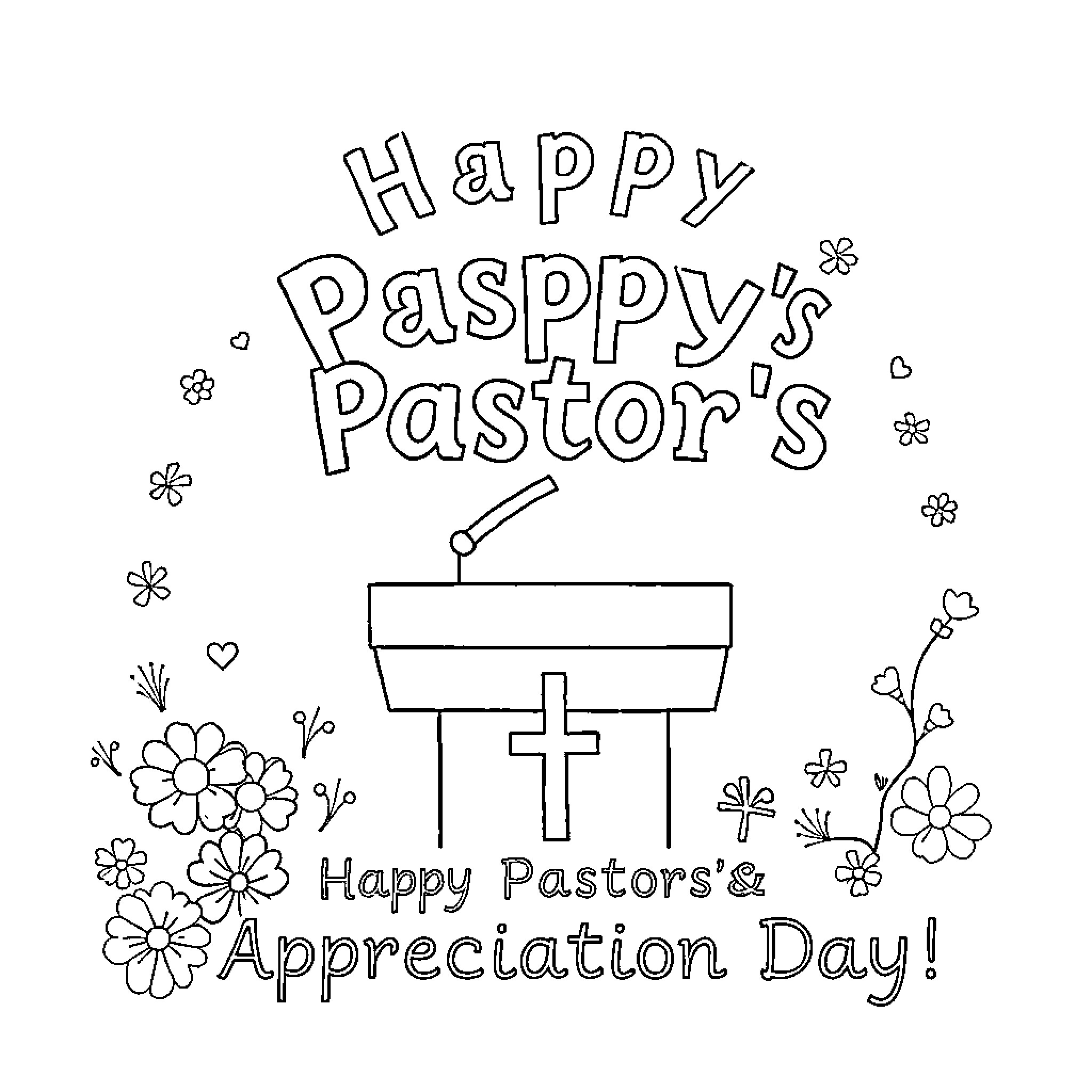 Pastor's Appreciation Day Celebration Coloring Page (free black-and-white line drawing printable PDF for all, from beginners to advanced learners, including children, teens, adults, and seniors)