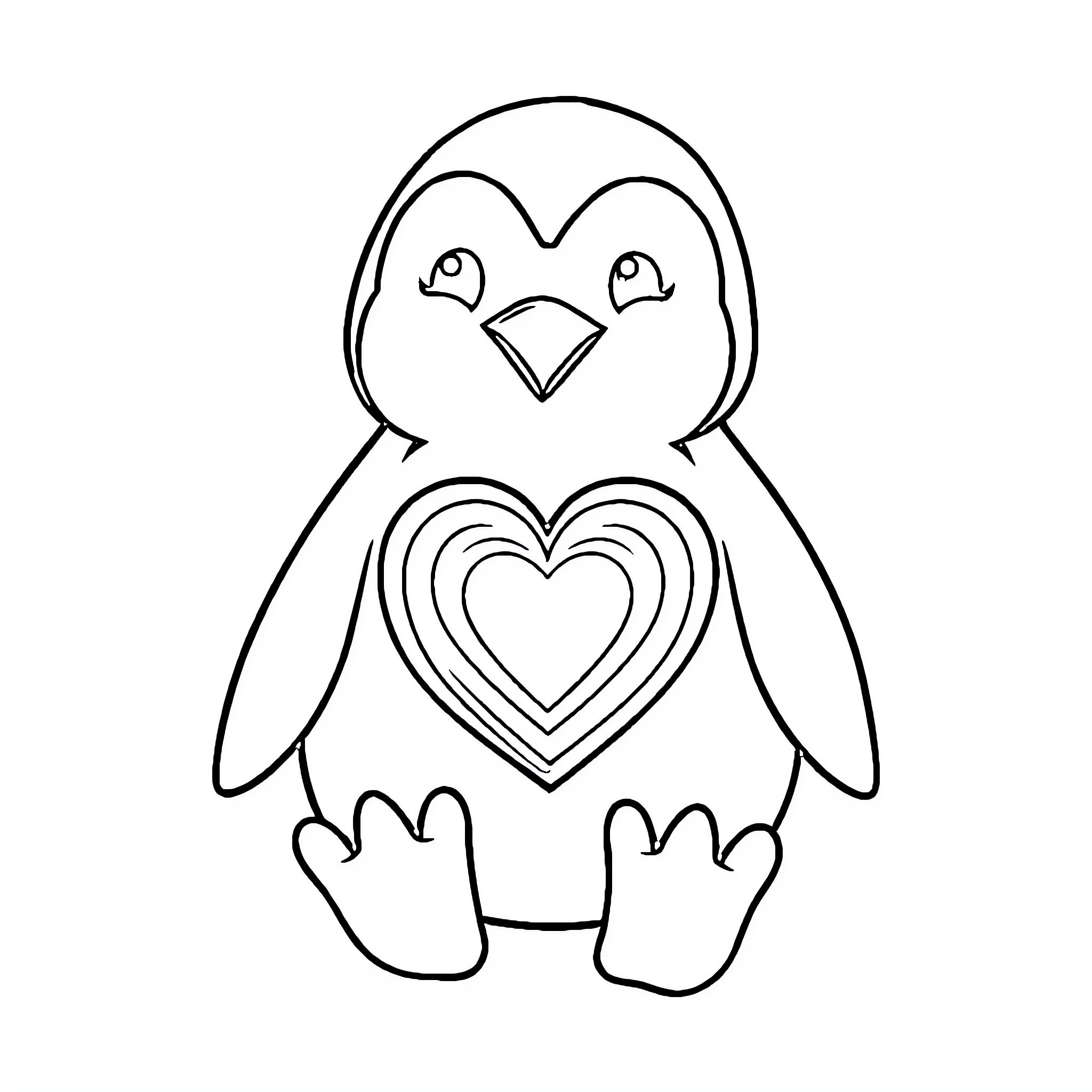 Penguin with heart-shaped design Coloring Page (free black-and-white line drawing printable PDF for all, from beginners to advanced learners, including children, teens, adults, and seniors)
