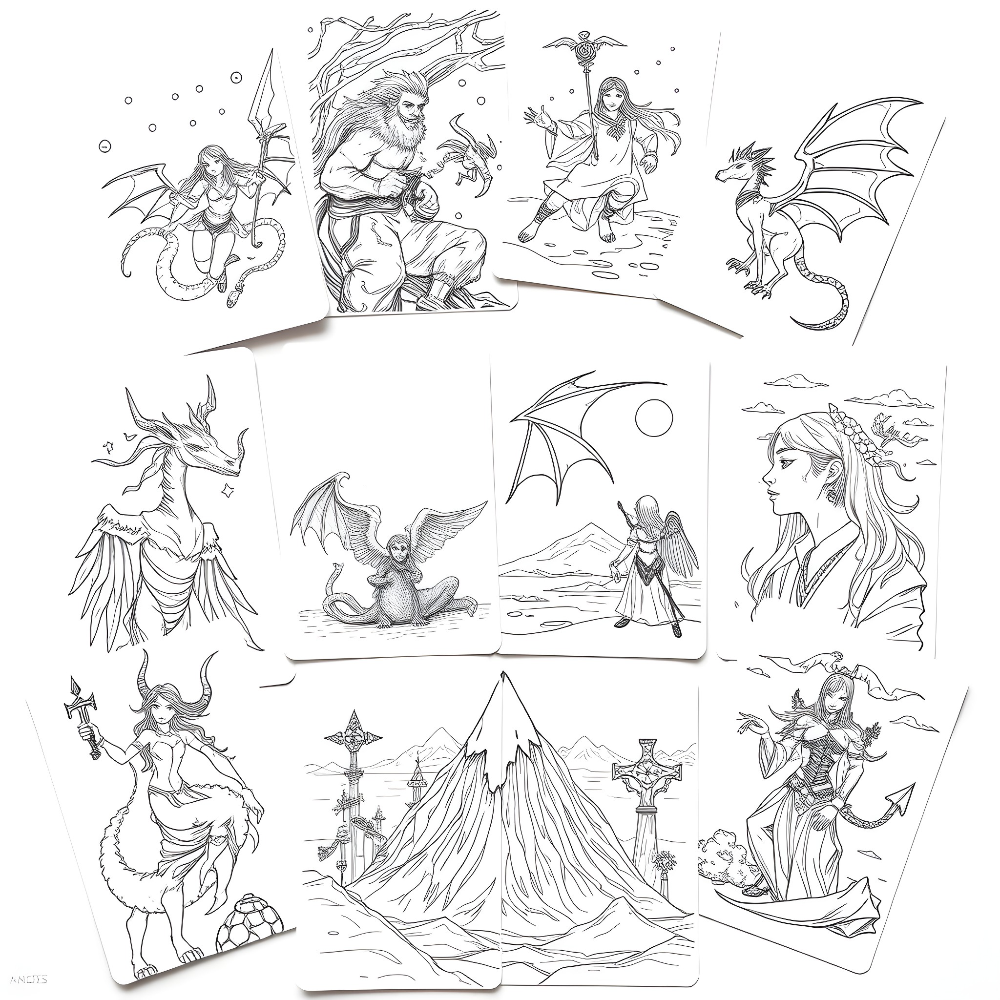 Magic The Gathering: Fantastical Creatures and Mystical Scenes Coloring Page (free black-and-white line drawing printable PDF for all, from beginners to advanced learners, including children, teens, adults, and seniors)