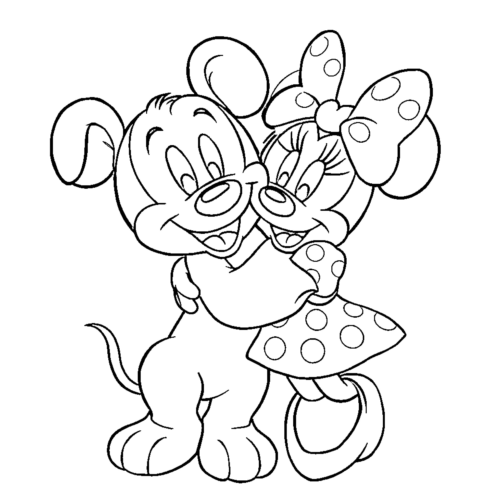 Bluey and Minnie Mouse having a playful moment Coloring Page (free black-and-white line drawing printable PDF for all, from beginners to advanced learners, including children, teens, adults, and seniors)