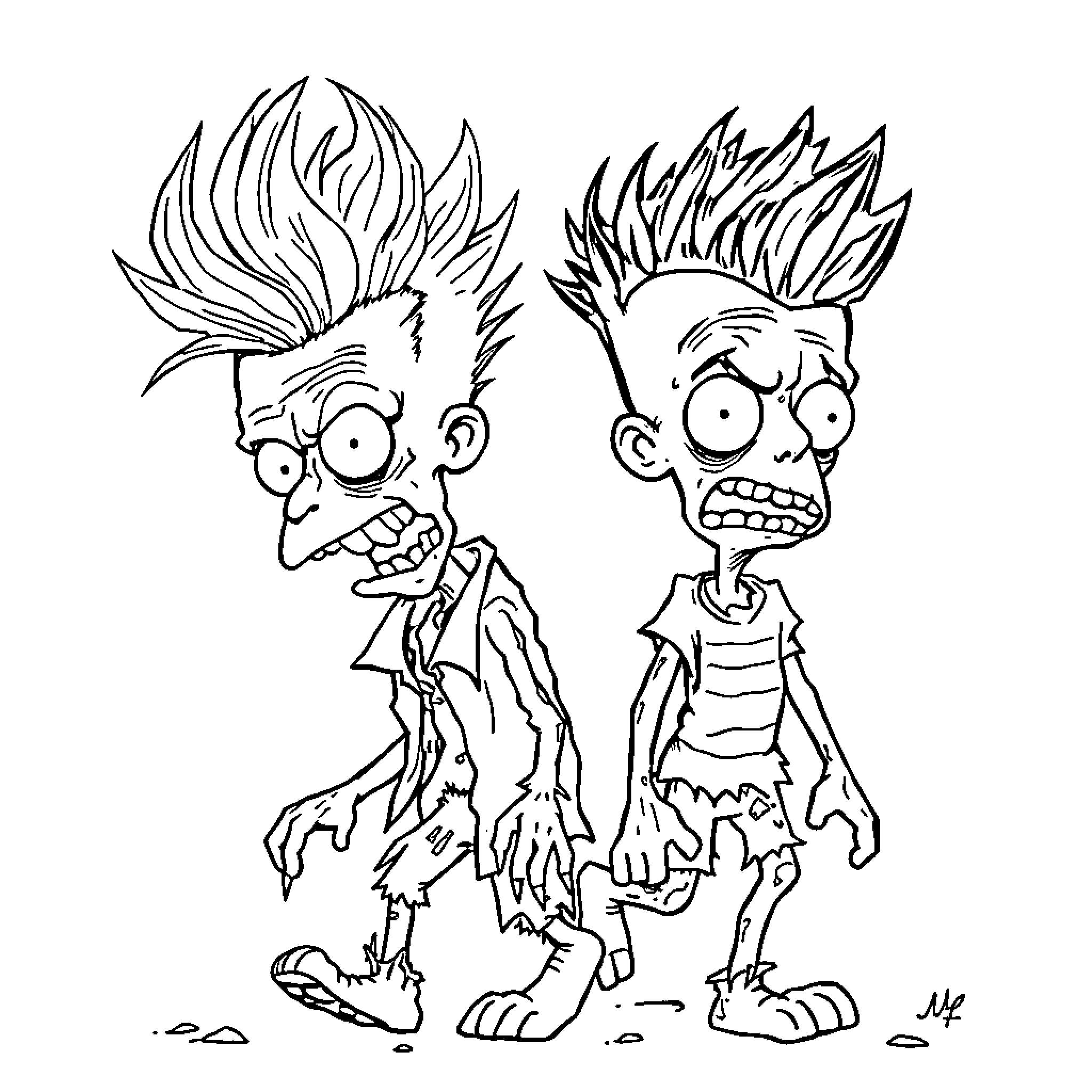 Beavis and Butthead in Quirky Poses Coloring Page (free black-and-white line drawing printable PDF for all, from beginners to advanced learners, including children, teens, adults, and seniors)