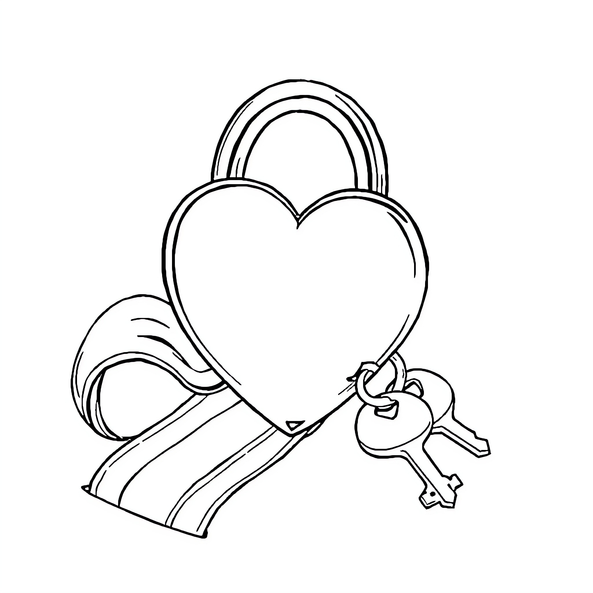 Heart Padlock with Key Coloring Page (free black-and-white line drawing printable PDF for all, from beginners to advanced learners, including children, teens, adults, and seniors)
