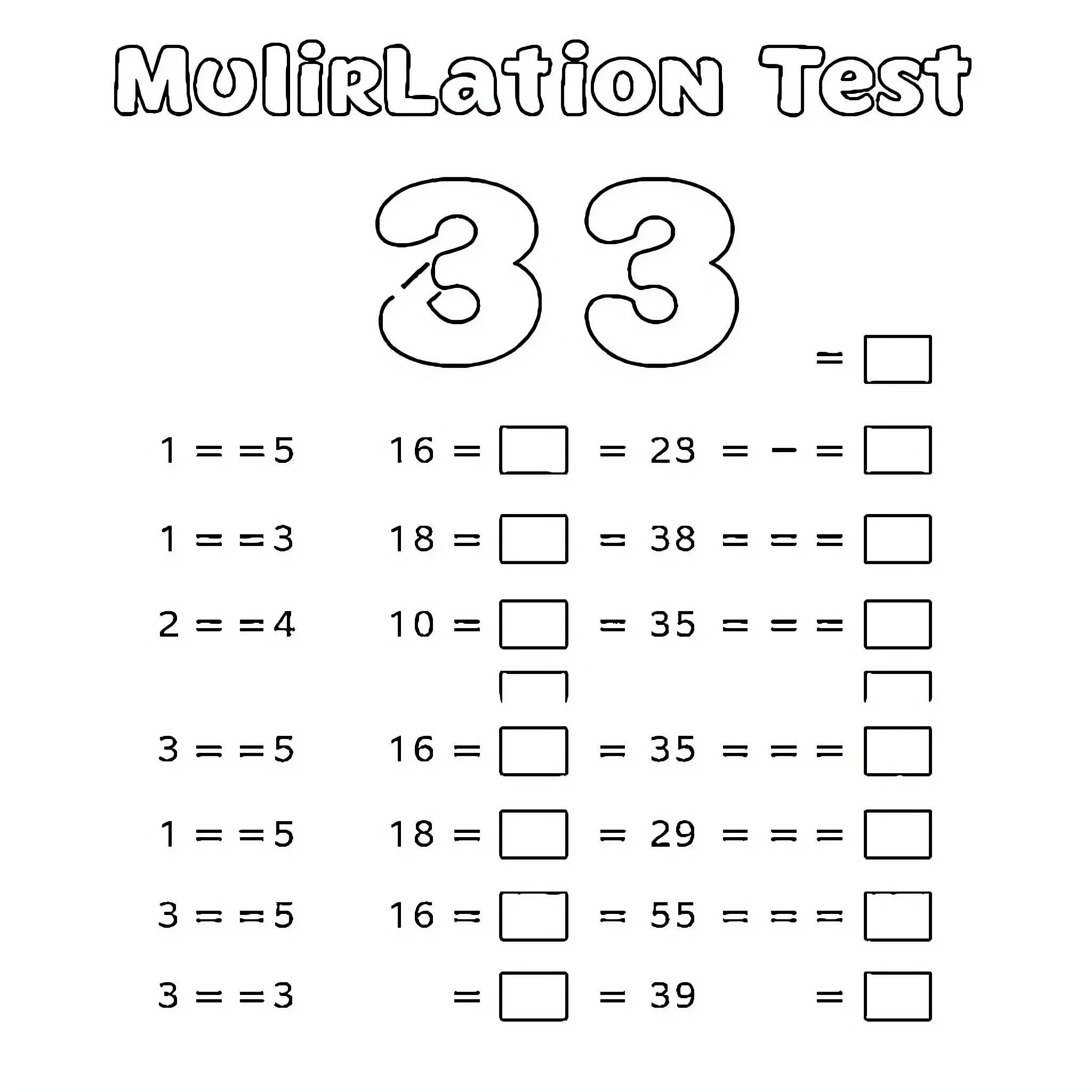 Multiplication Test with Numerical Expressions Coloring Page (free black-and-white line drawing printable PDF for all, from beginners to advanced learners, including children, teens, adults, and seniors)