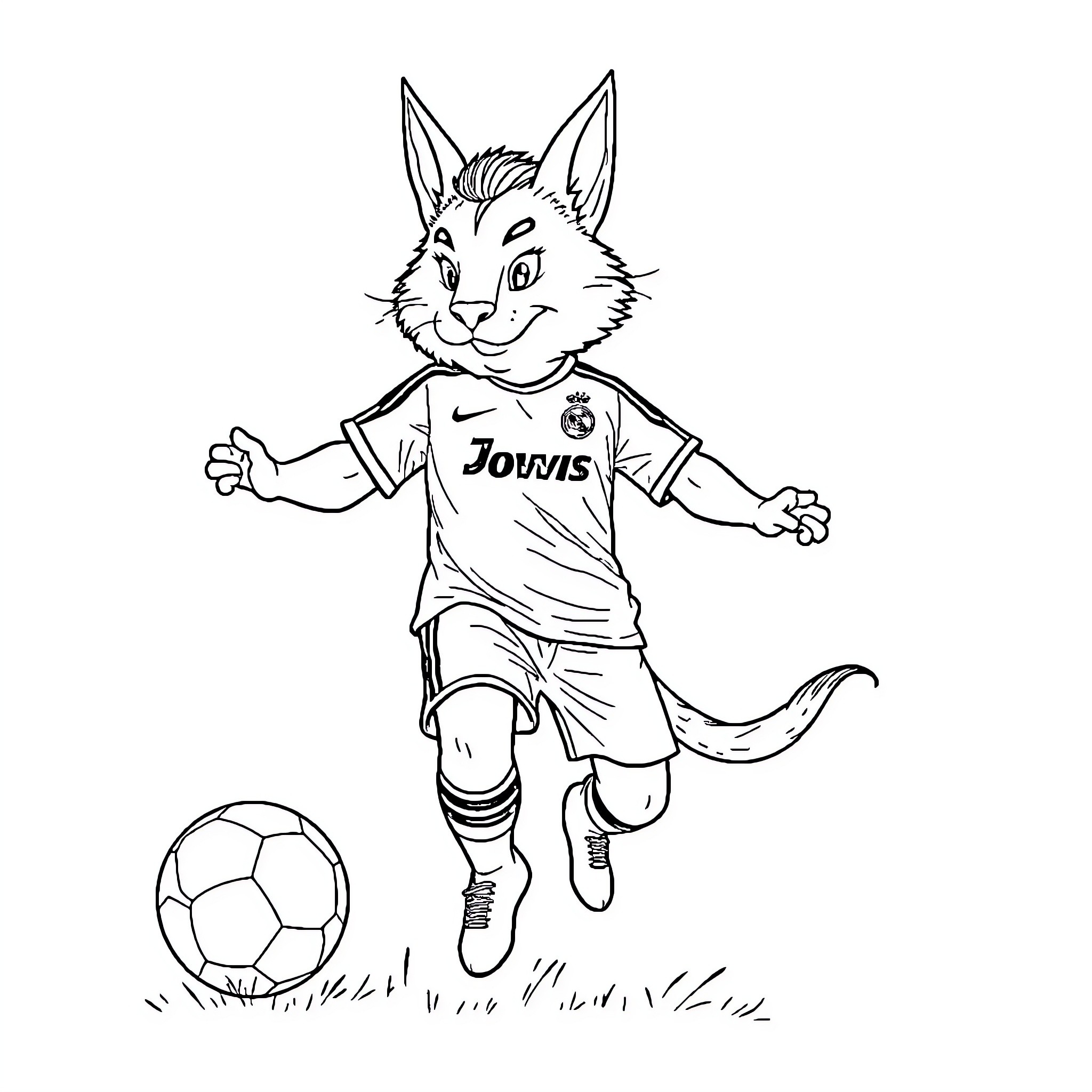 Cobaya Rabbit Playing Soccer with Enthusiasm Coloring Page (free black-and-white line drawing printable PDF for all, from beginners to advanced learners, including children, teens, adults, and seniors)