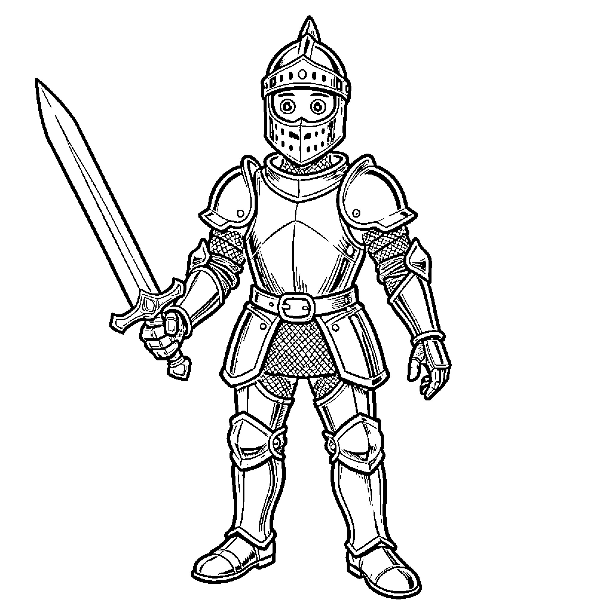Sant Jordi Knight in Armored Regalia with Sword Coloring Page (free black-and-white line drawing printable PDF for all, from beginners to advanced learners, including children, teens, adults, and seniors)