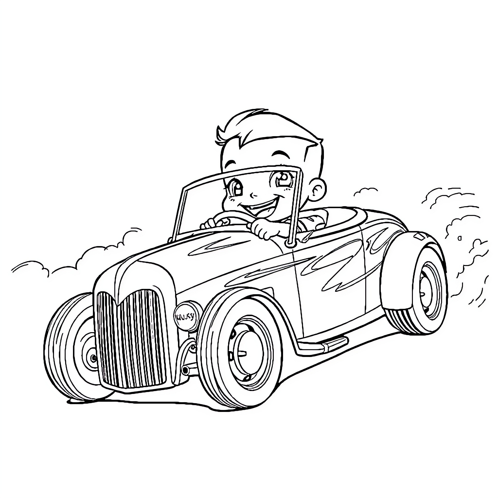 Chuck's Crazy Roadster Adventure Coloring Page (free black-and-white line drawing printable PDF for all, from beginners to advanced learners, including children, teens, adults, and seniors)