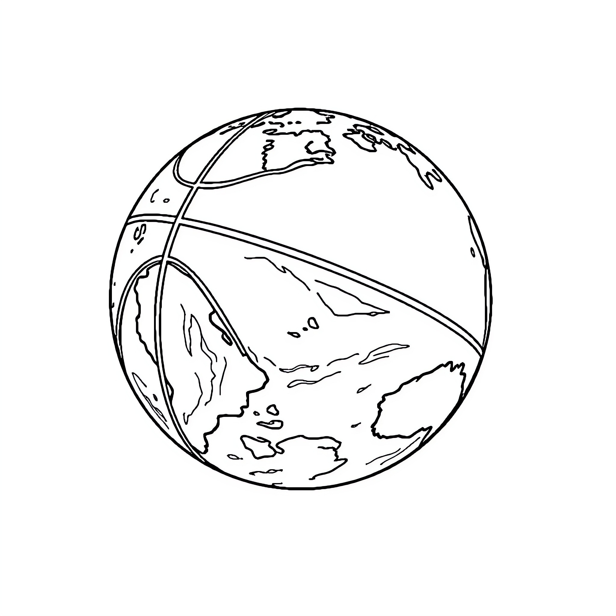 Earth globe with geographical features Coloring Page (free black-and-white line drawing printable PDF for all, from beginners to advanced learners, including children, teens, adults, and seniors)
