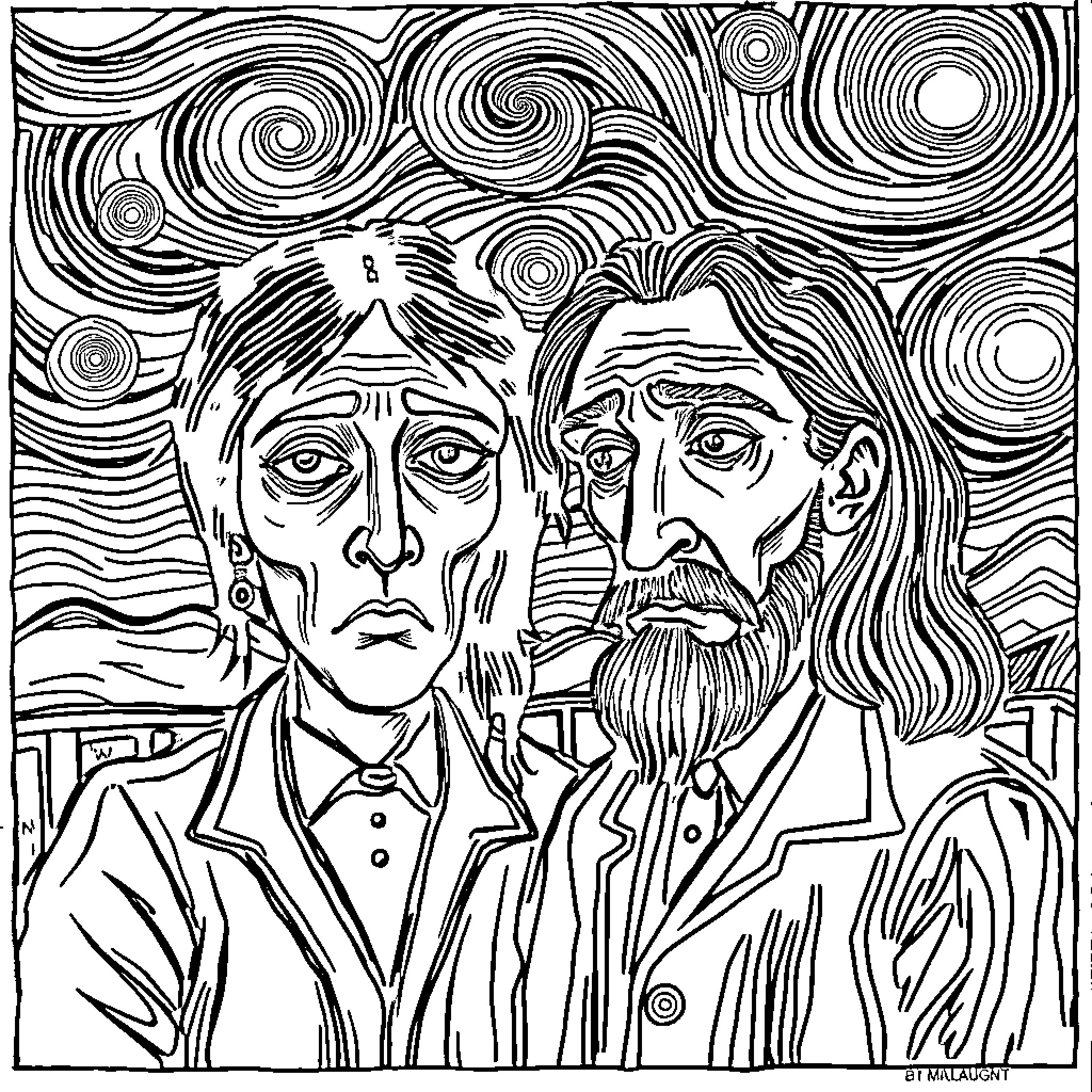 Personality Disorder: Contrasting Perspectives of Two Individuals Coloring Page (free black-and-white line drawing printable PDF for all, from beginners to advanced learners, including children, teens, adults, and seniors)