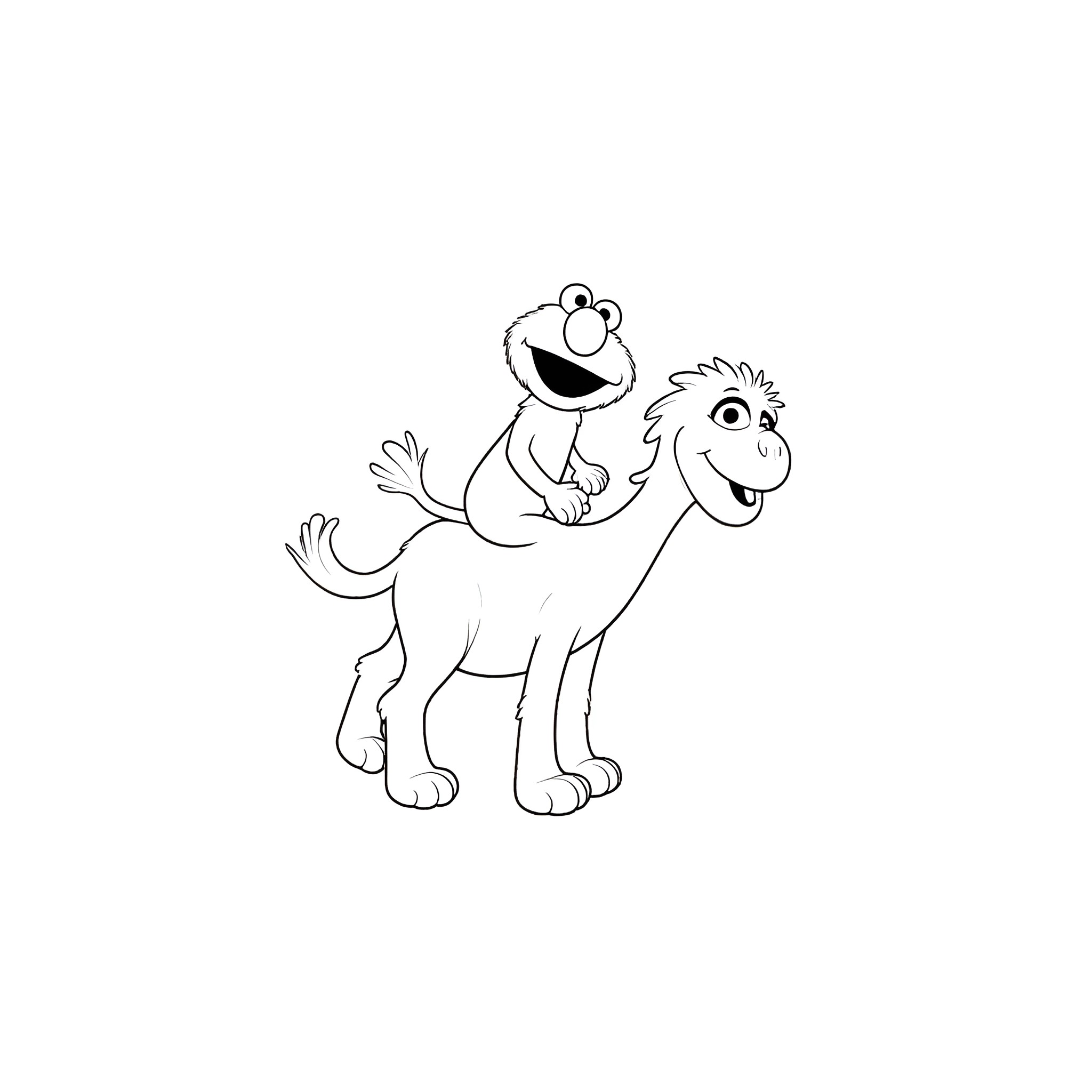 Sid riding happily on a friendly dinosaur Coloring Page (free black-and-white line drawing printable PDF for all, from beginners to advanced learners, including children, teens, adults, and seniors)
