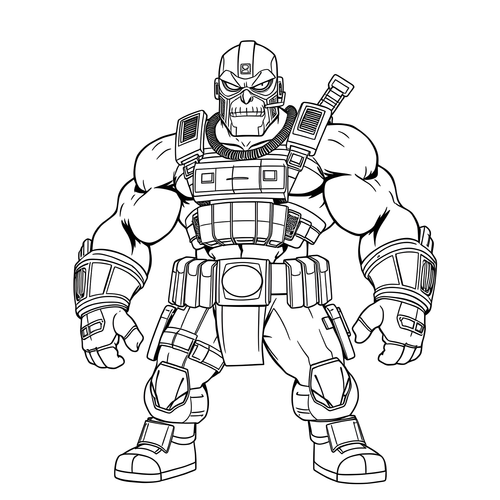 Nuke the Mighty Robotic Warrior Coloring Page (free black-and-white line drawing printable PDF for all, from beginners to advanced learners, including children, teens, adults, and seniors)